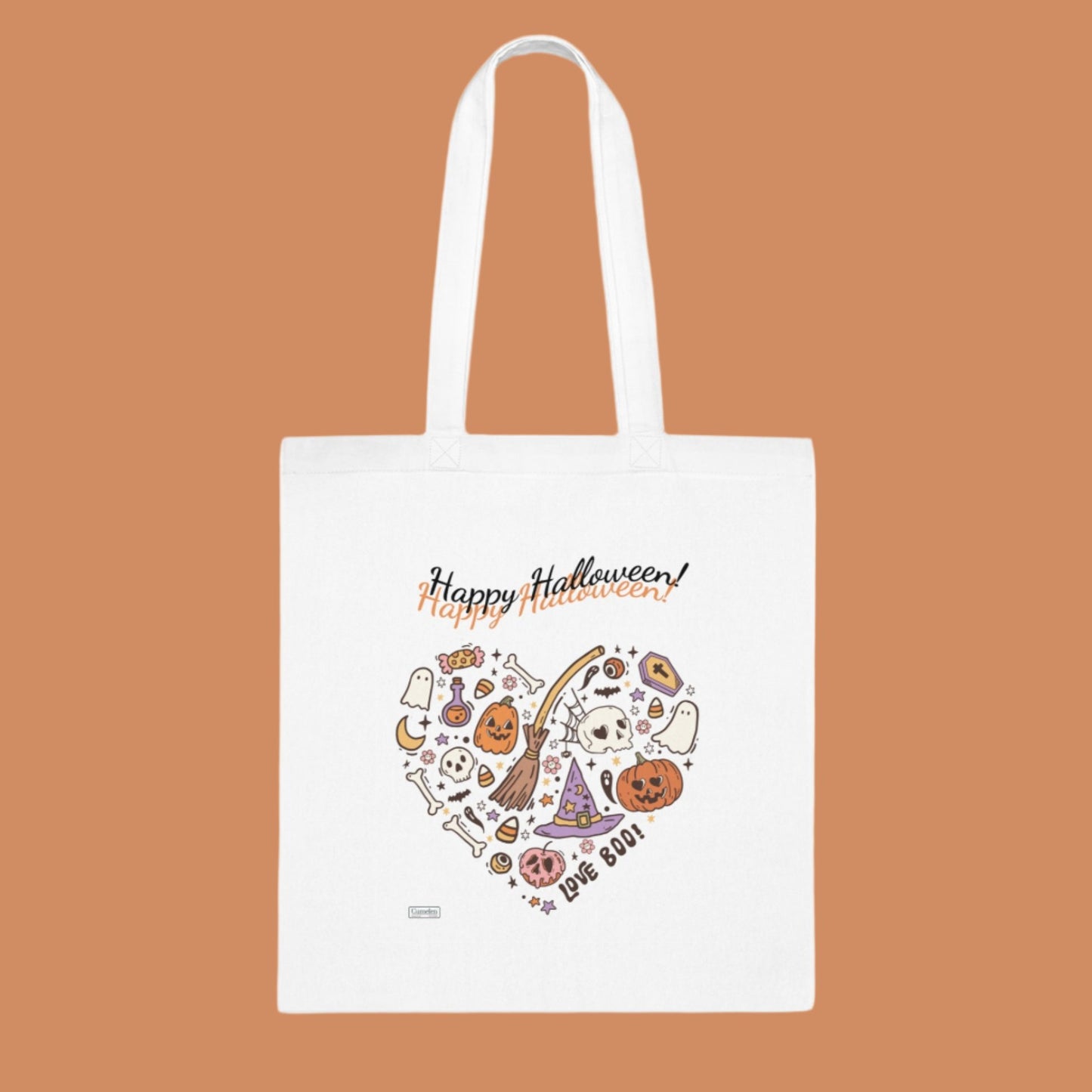 Happy Halloween Heart White Cotton Tote bag