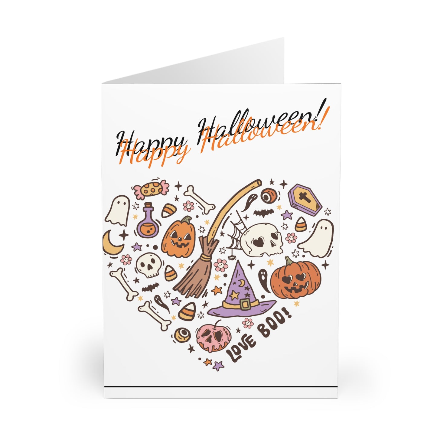 Happy Halloween Heart Greeting Cards (5 Pack) with envelopes.