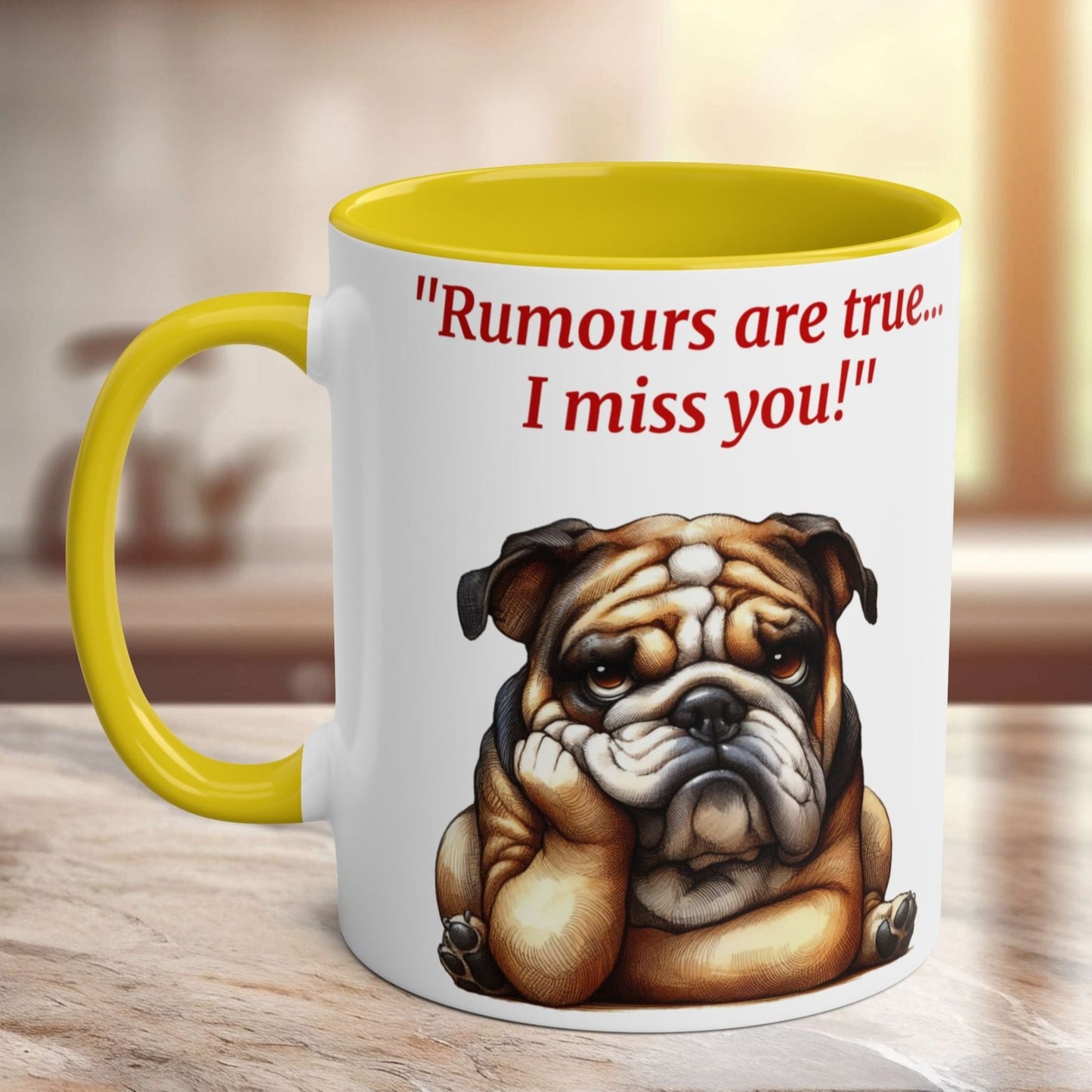 Funny and cute dog "I miss you" Red and White Two-Tone Coffee Mug 11oz