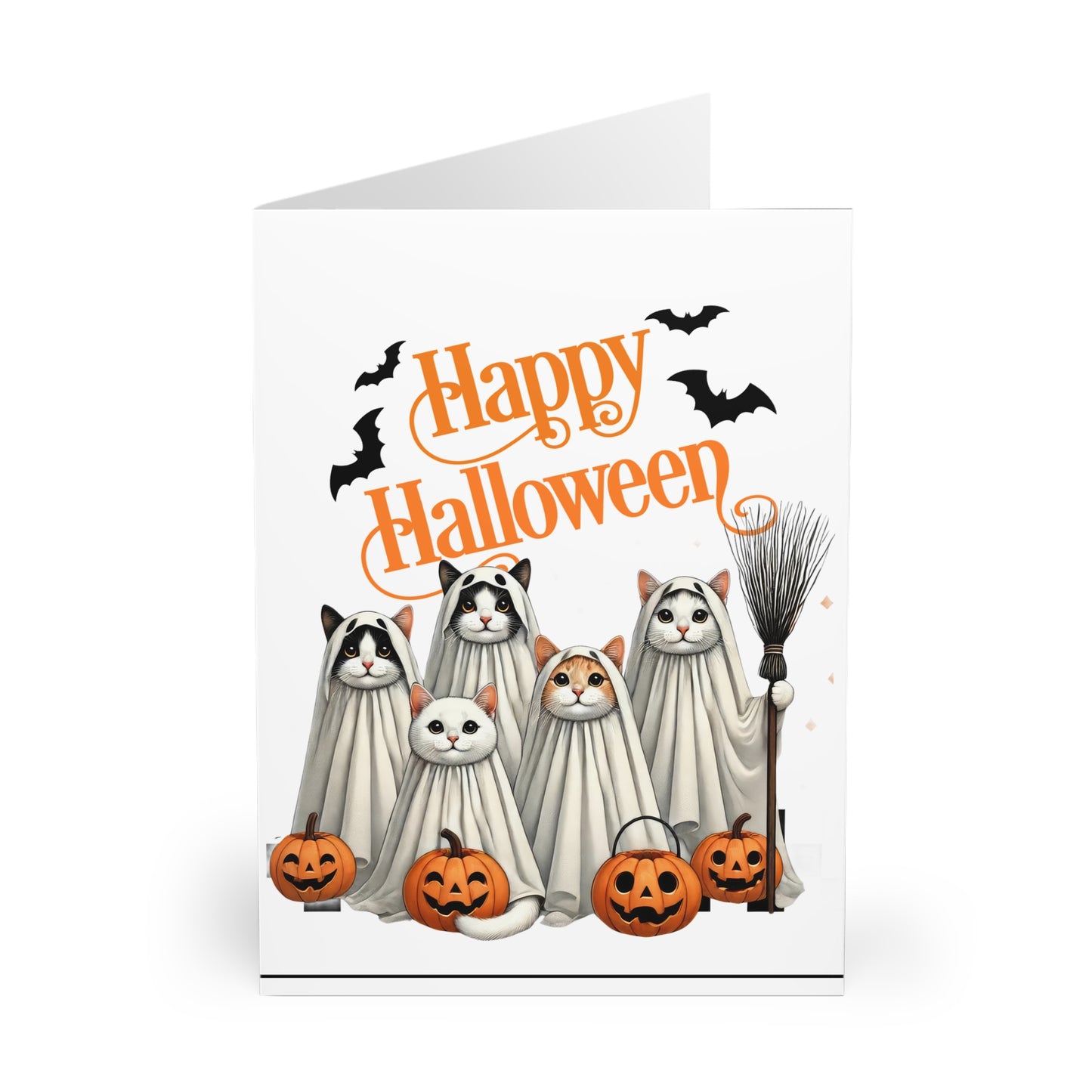 Ghost Cats Happy HalloweenGreeting Cards (5 Pack) with envelopes.