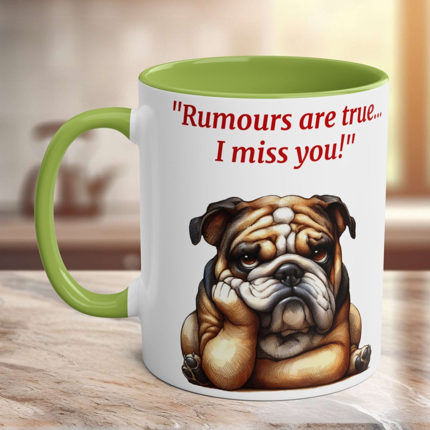 Funny and cute dog "I miss you" Red and White Two-Tone Coffee Mug 11oz