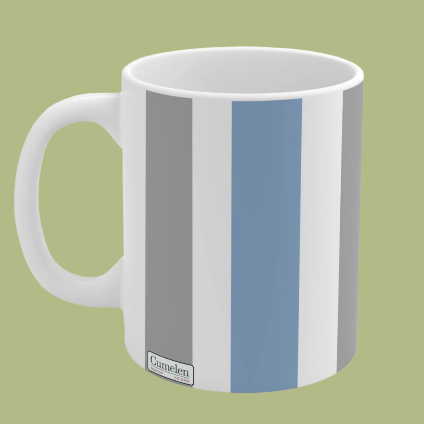 Mug-Ceramic - White, Grey, and Light Blue Vertical Stripes Modern Elegance Gift