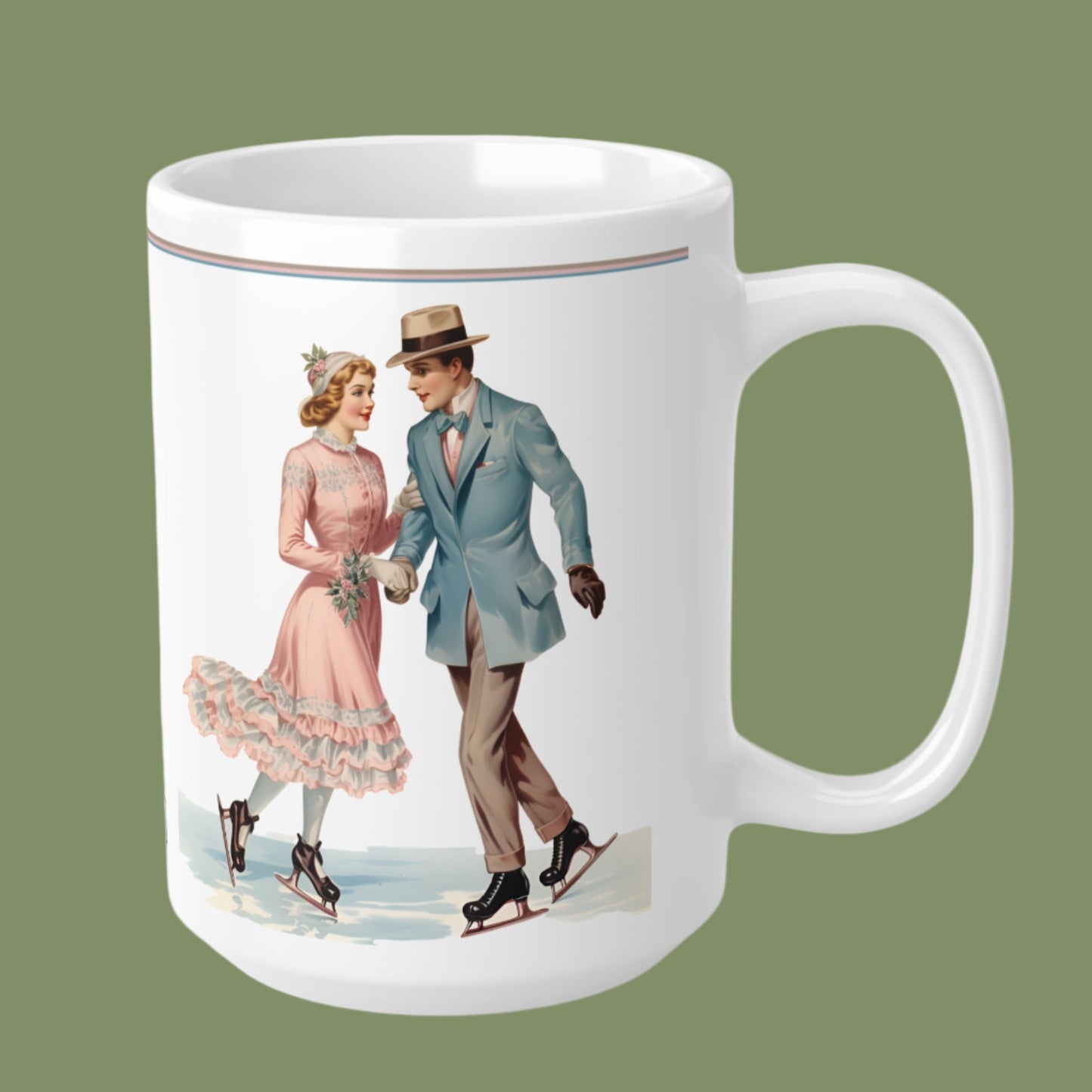 Ceramic Mug Vintage Design Lovely Couple Skating on Ice 11oz/15oz