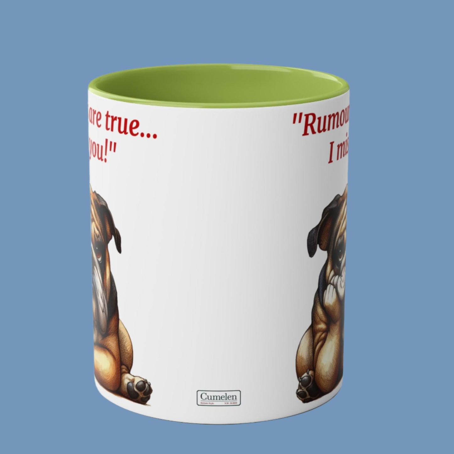 Funny and cute dog "I miss you" Red and White Two-Tone Coffee Mug 11oz