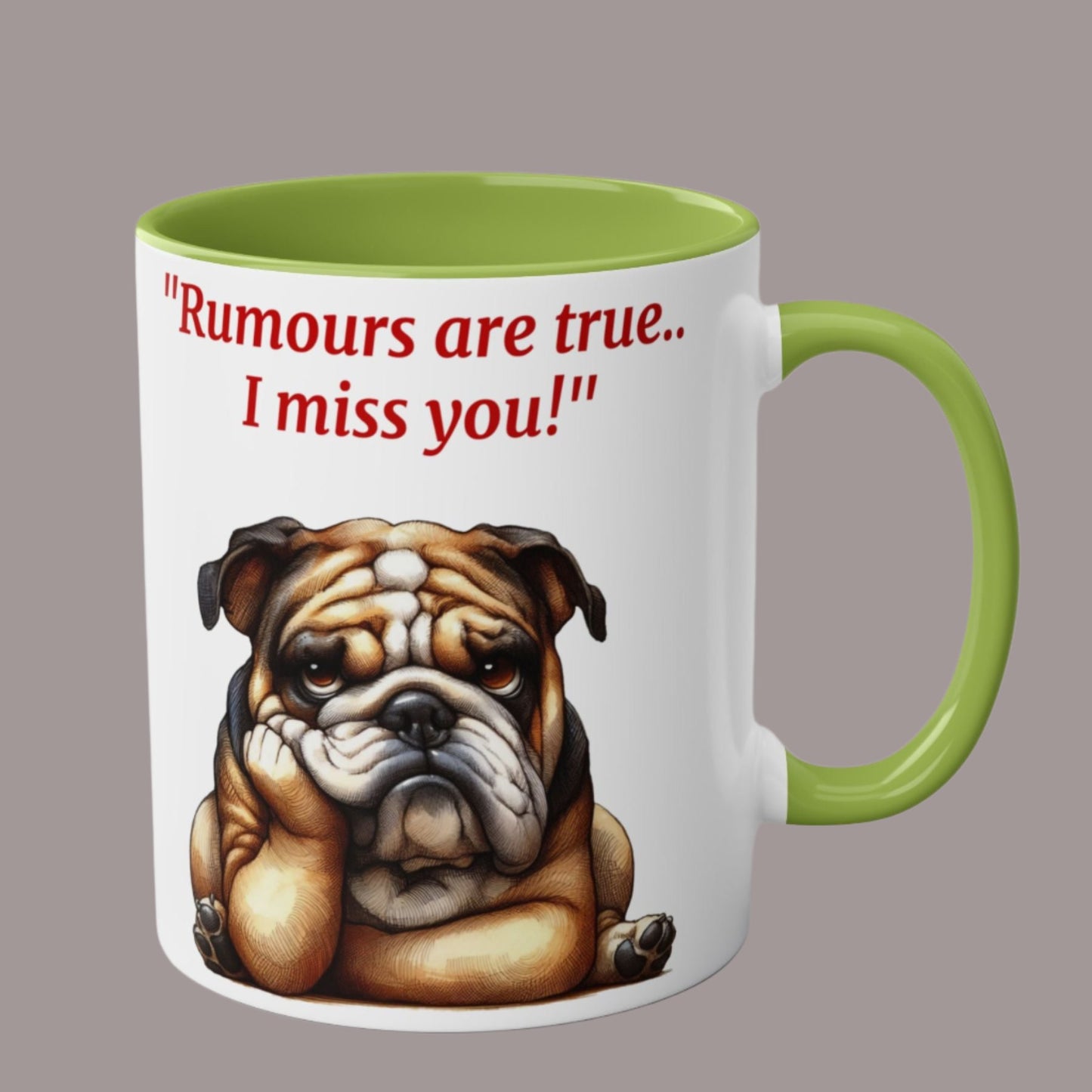 Funny and cute dog "I miss you" Red and White Two-Tone Coffee Mug 11oz
