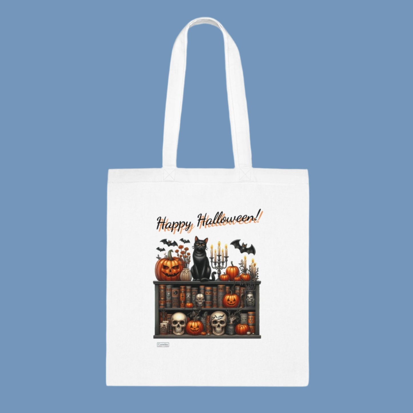 Happy Halloween Cat and Books Cotton Tote