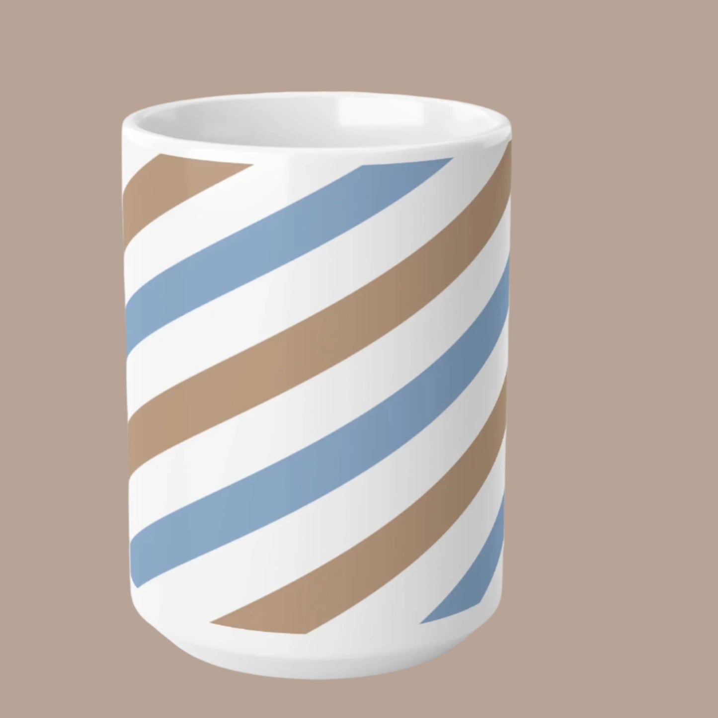 Mug Diagonal Stripes Sand Brown White Light Blue Modern Classic Elegance Feel Good Share Gift 11oz 15oz