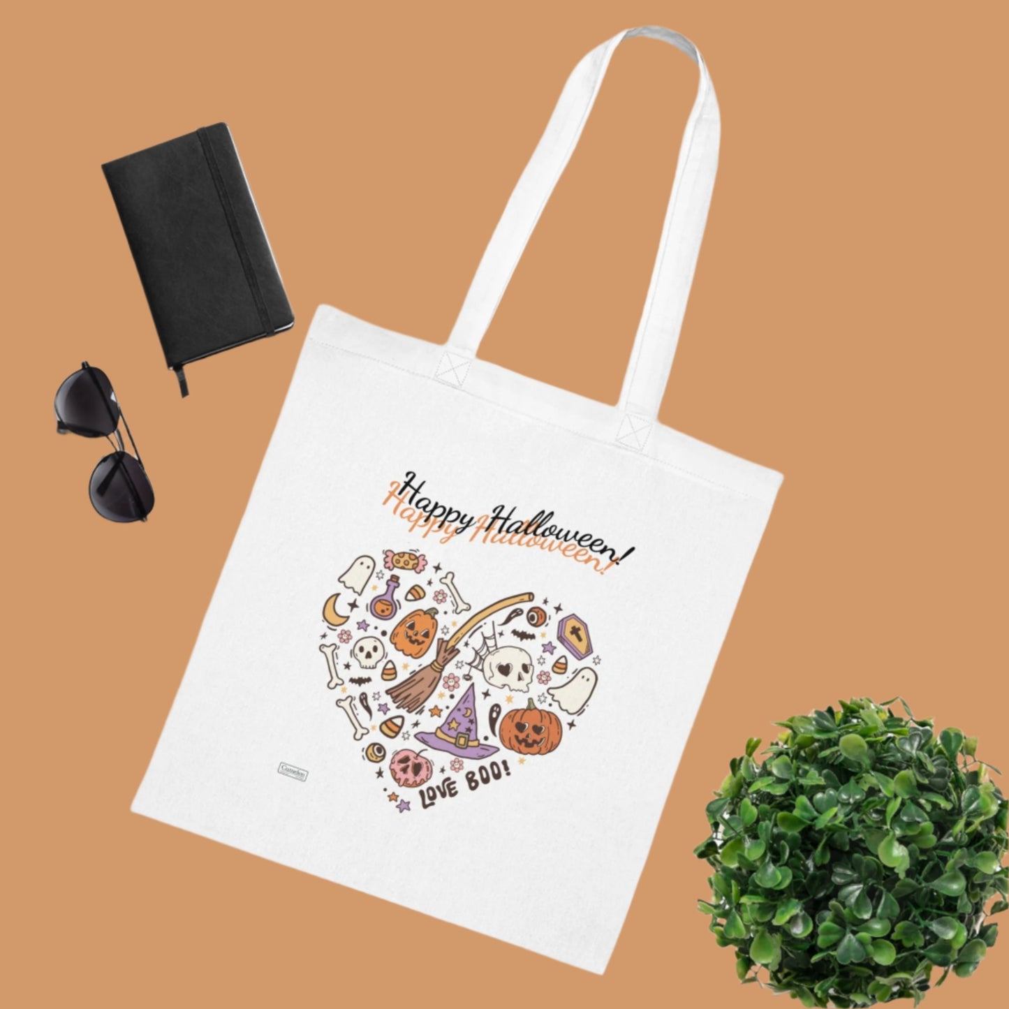 Happy Halloween Heart White Cotton Tote bag