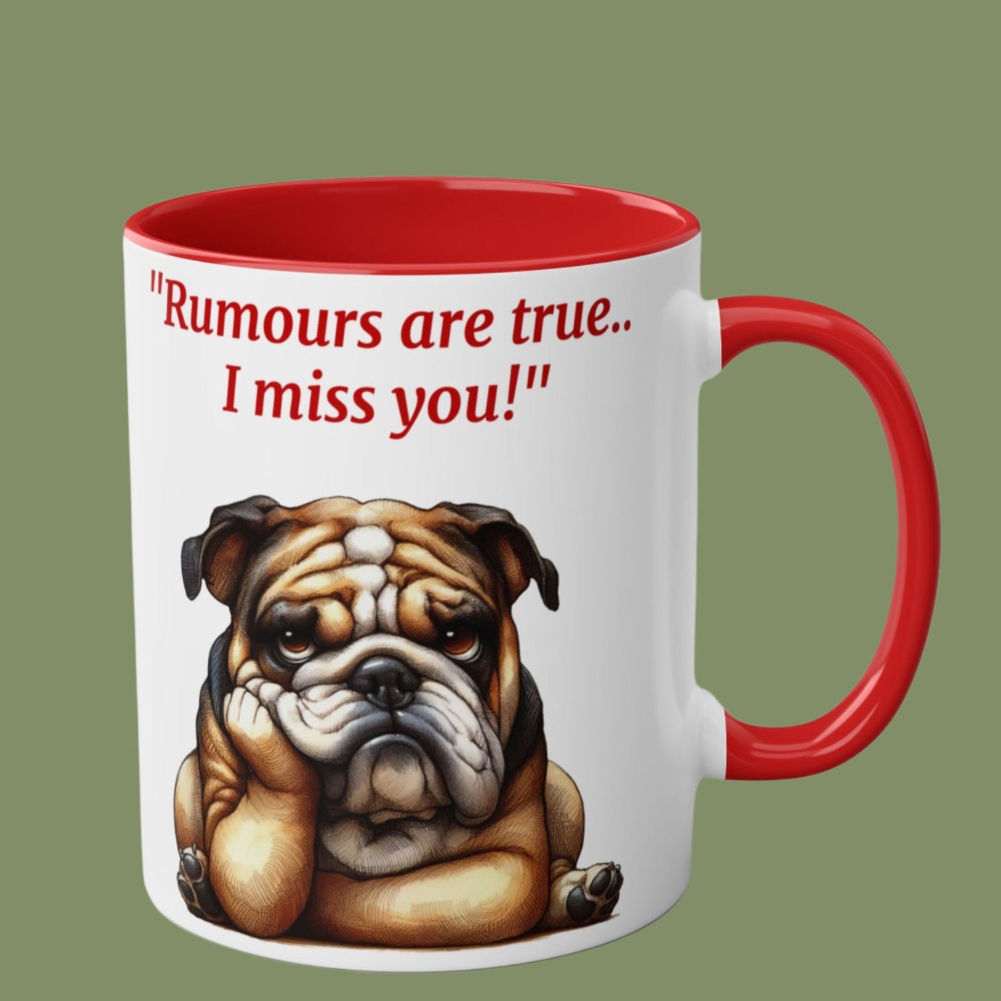 Funny and cute dog "I miss you" Red and White Two-Tone Coffee Mug 11oz