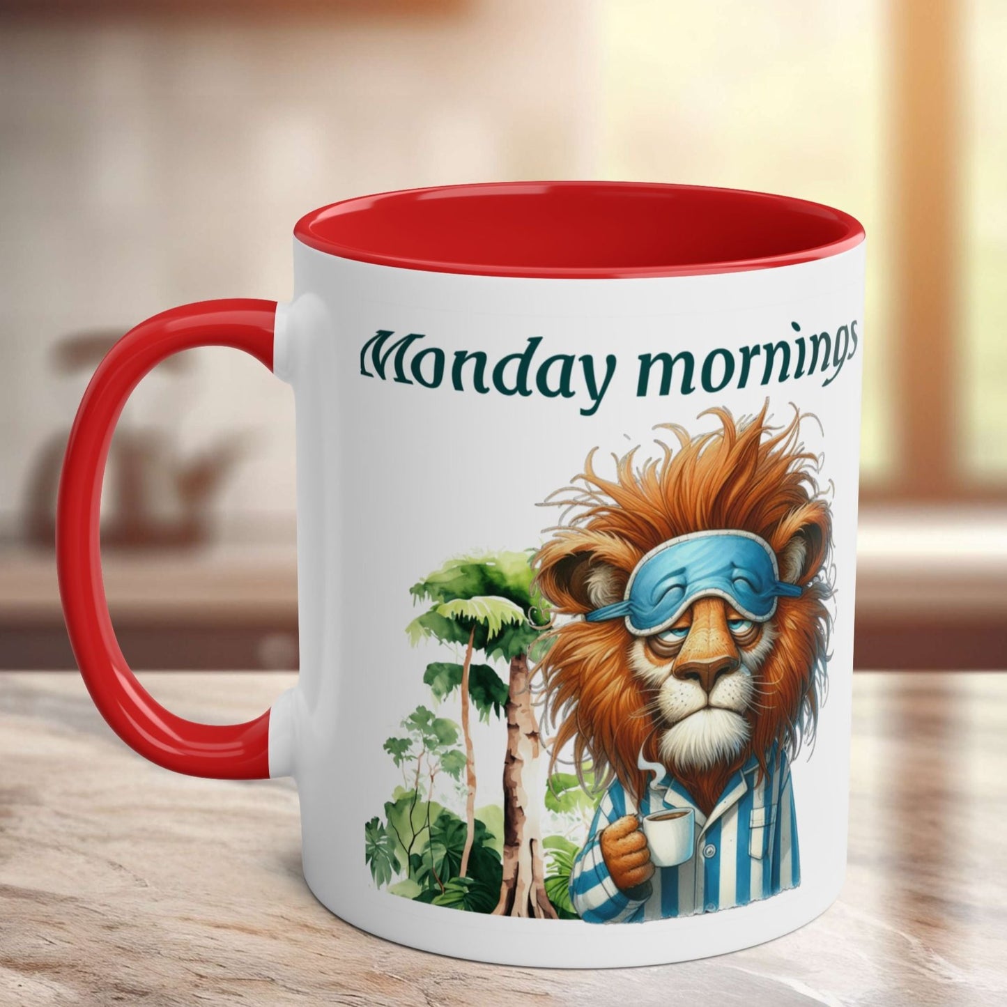 Funny Animals. Lion and Coffee. Two-Tone Coffee Ceramic Mug 11oz