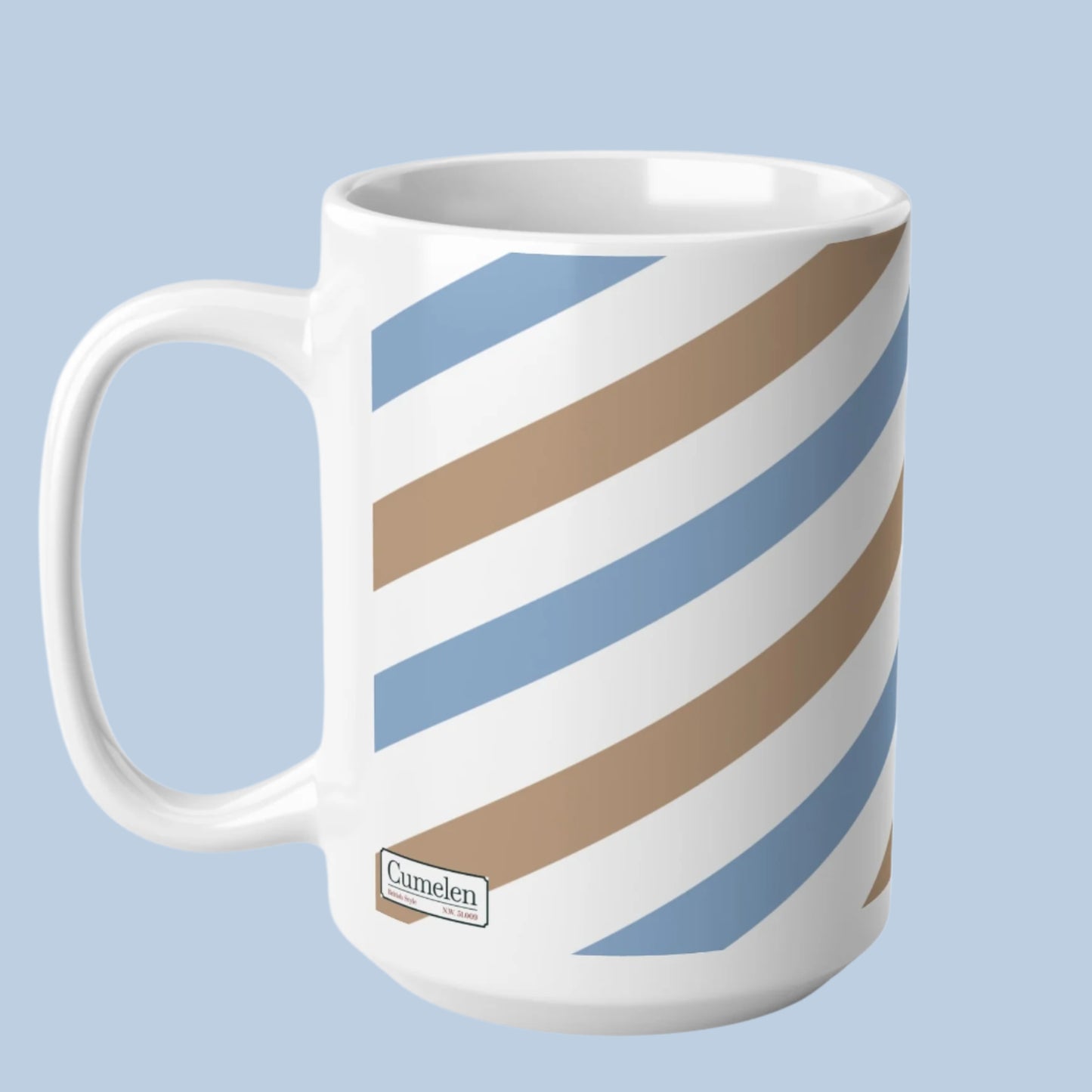 Mug Diagonal Stripes Sand Brown White Light Blue Modern Classic Elegance Feel Good Share Gift 11oz 15oz