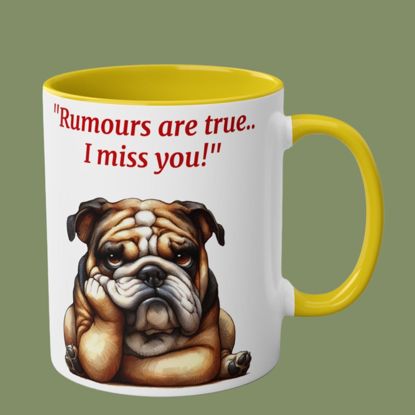 Funny and cute dog "I miss you" Red and White Two-Tone Coffee Mug 11oz