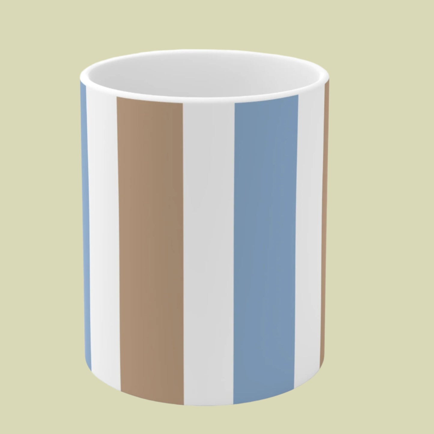 Mug Vertical Stripes White Sand Brown Light Blue Classic Modern Elegance Feel Good Gift 11oz 15oz