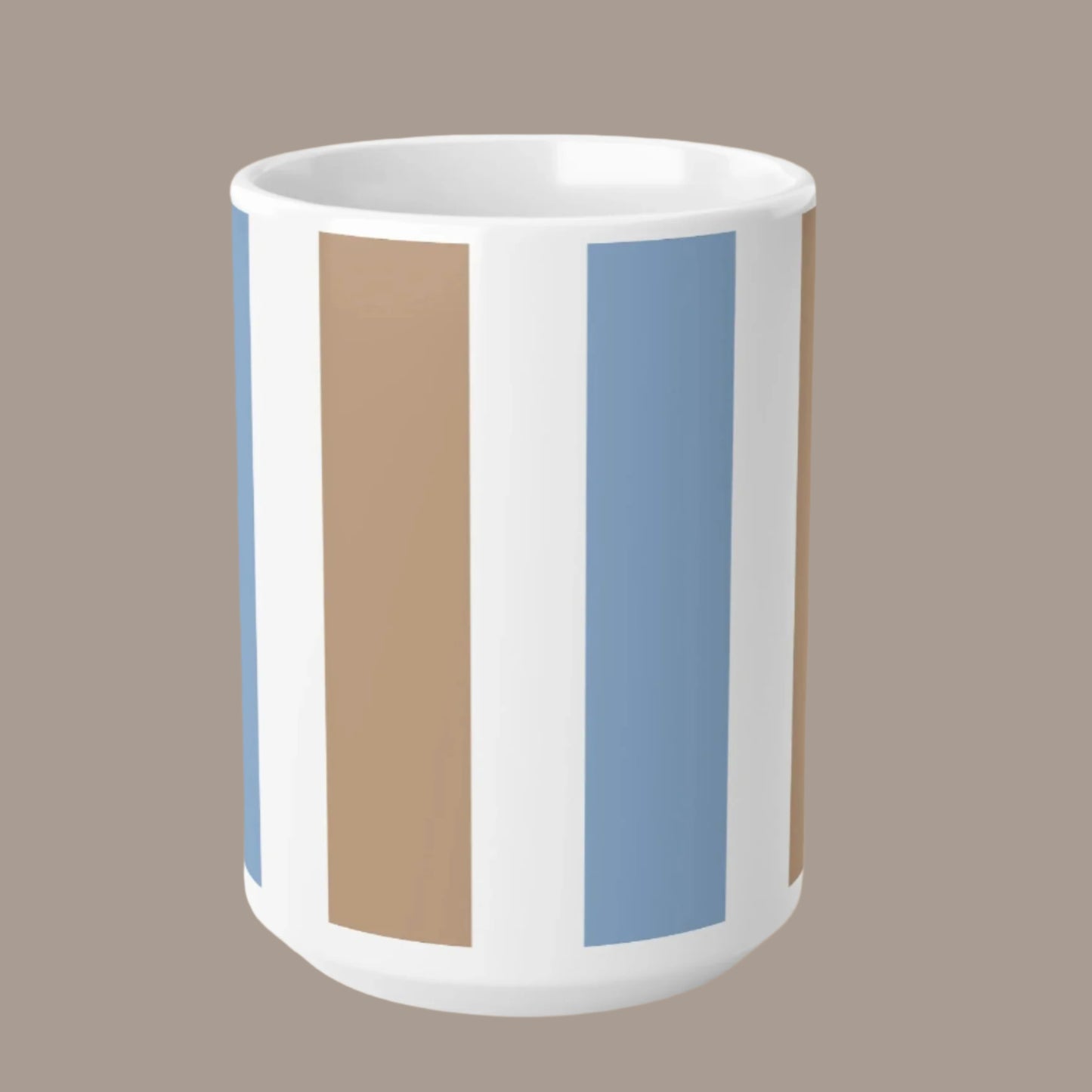 Mug Vertical Stripes White Sand Brown Light Blue Classic Modern Elegance Feel Good Gift 11oz 15oz