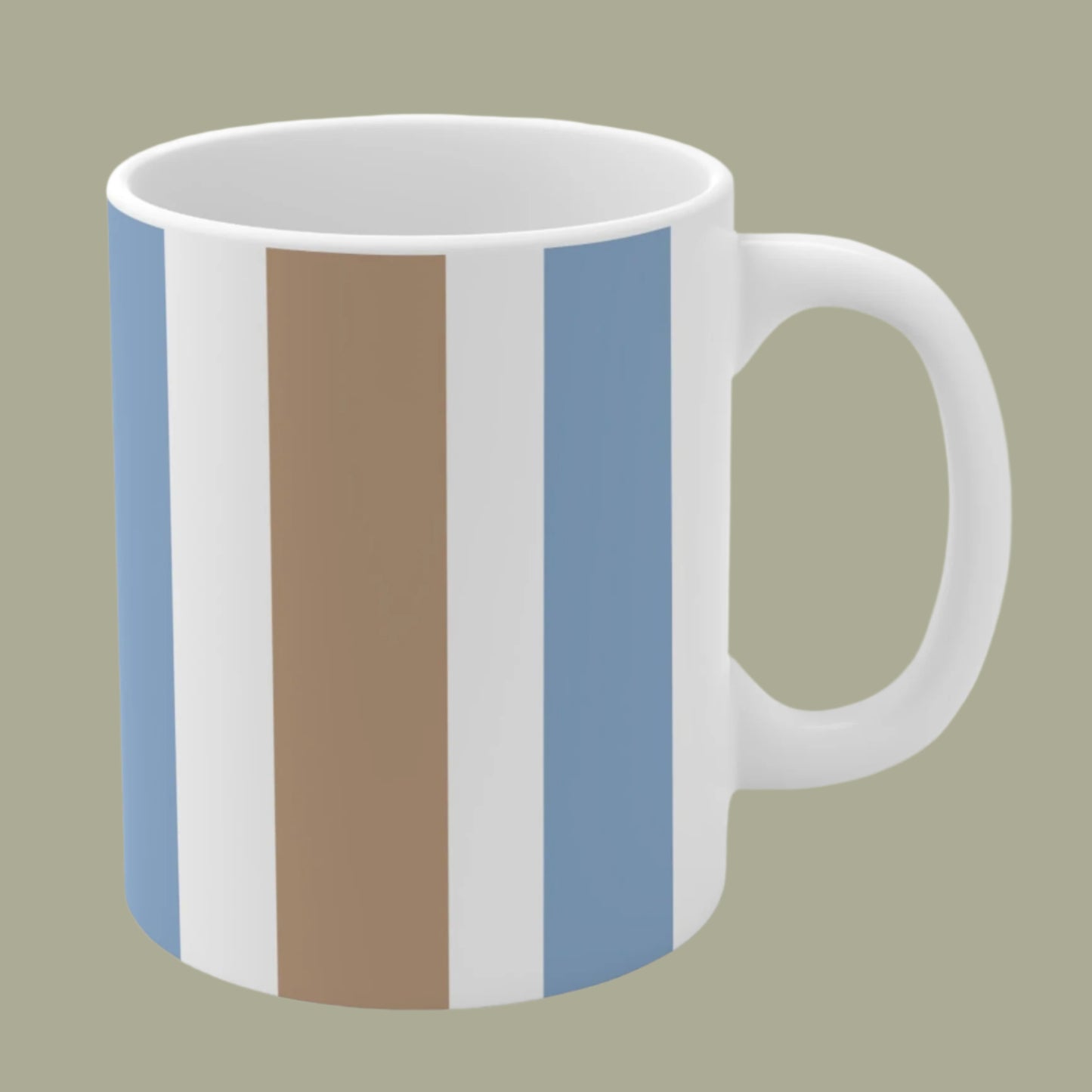 Mug Vertical Stripes White Sand Brown Light Blue Classic Modern Elegance Feel Good Gift 11oz 15oz