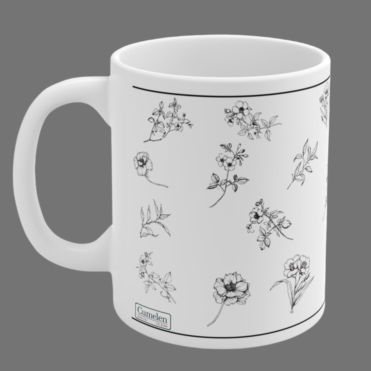 Ceramic Mugs, 11oz, 15oz Black and White Flowers. Gift for special moments
