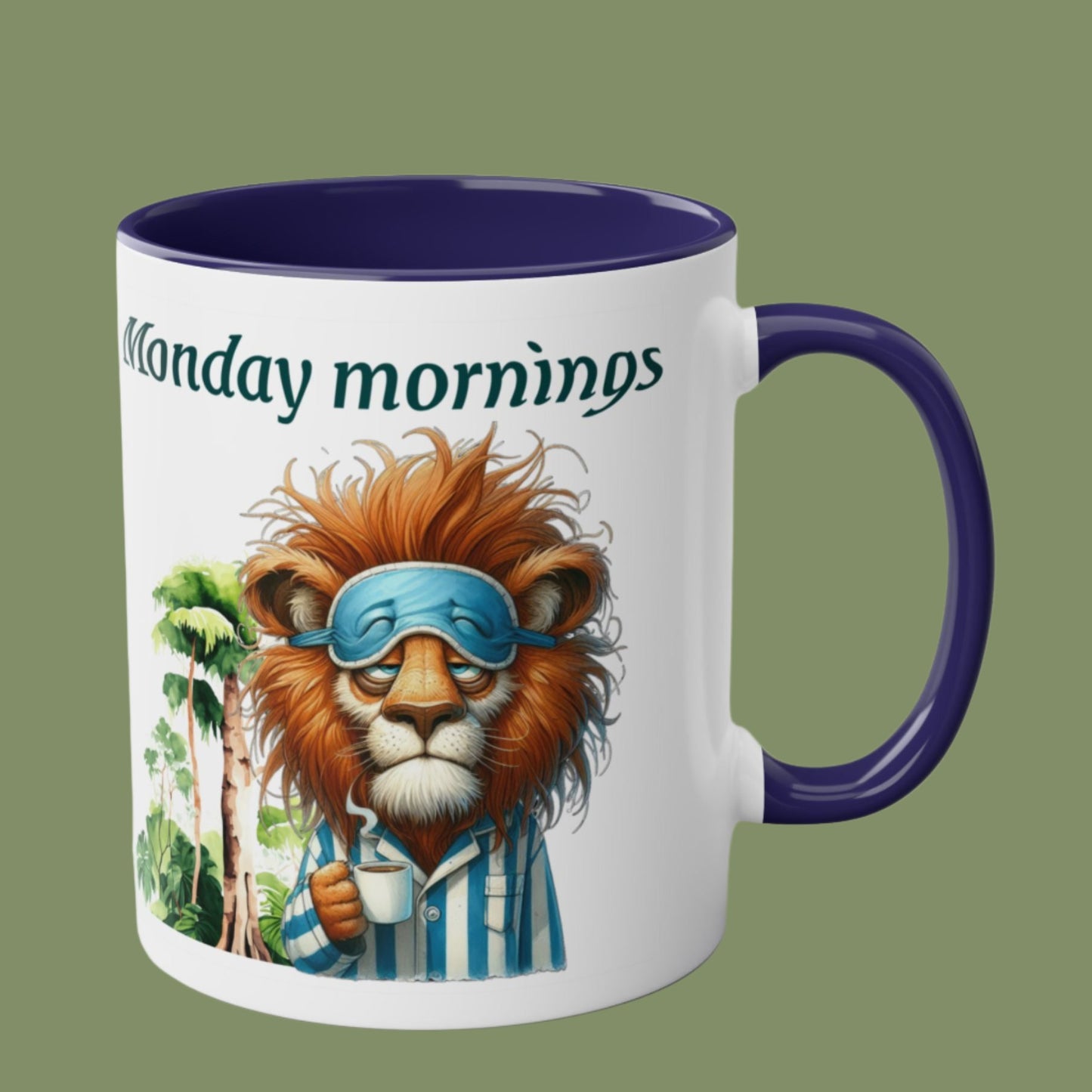 Funny Animals. Lion and Coffee. Two-Tone Coffee Ceramic Mug 11oz