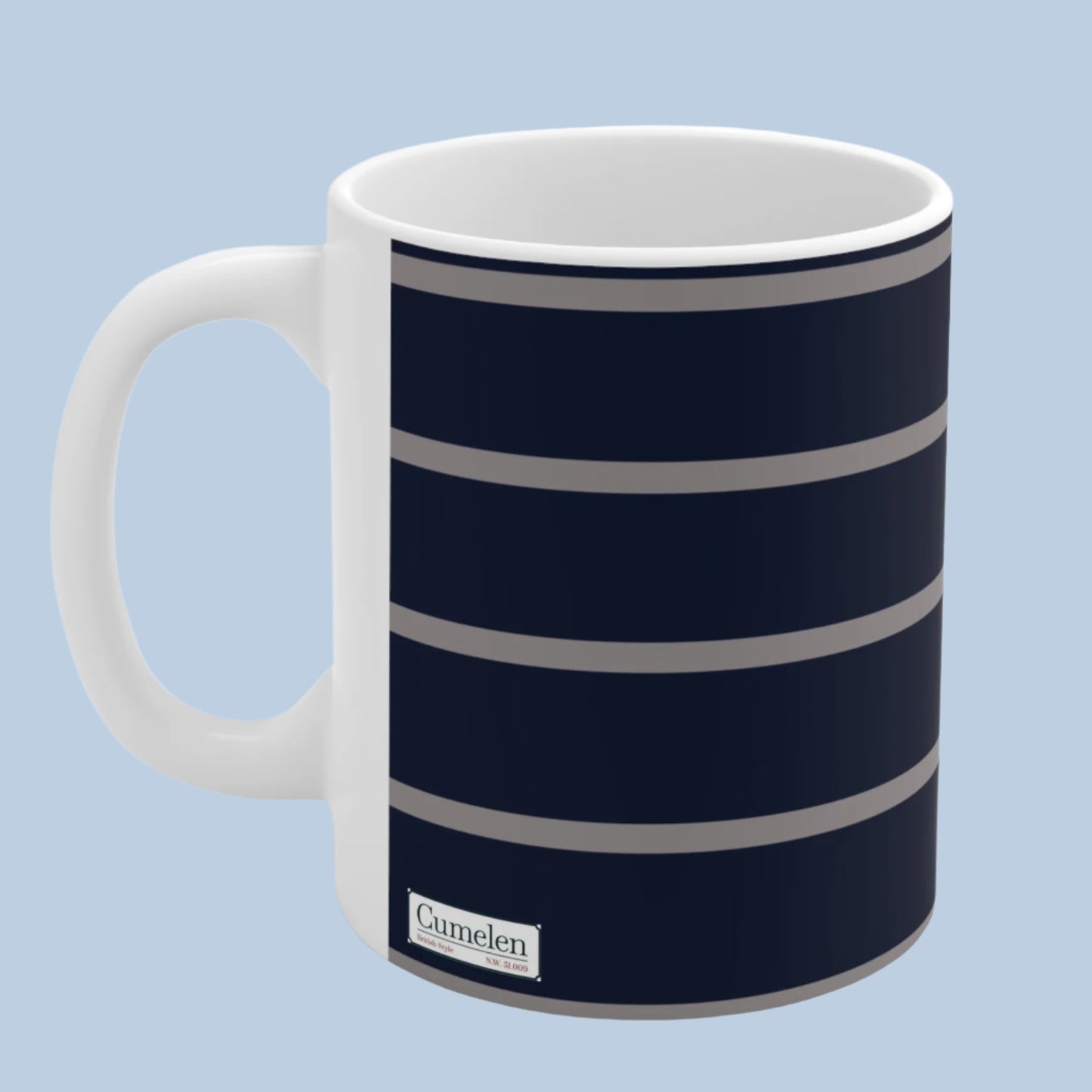 Ceramic Mug Blue Grey Stripes Elegant Minimalistic 11oz