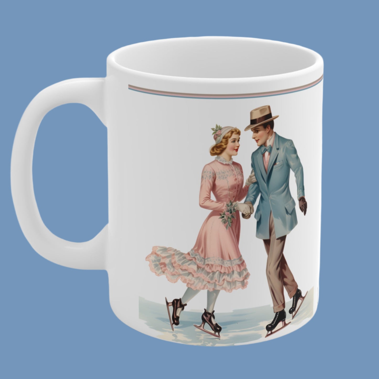 Ceramic Mug Vintage Design Lovely Couple Skating on Ice 11oz/15oz