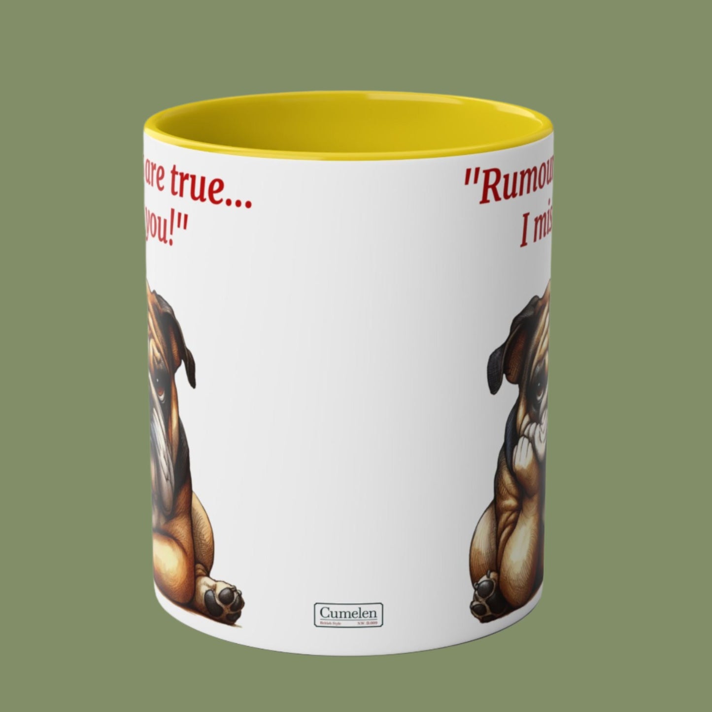 Funny and cute dog "I miss you" Red and White Two-Tone Coffee Mug 11oz