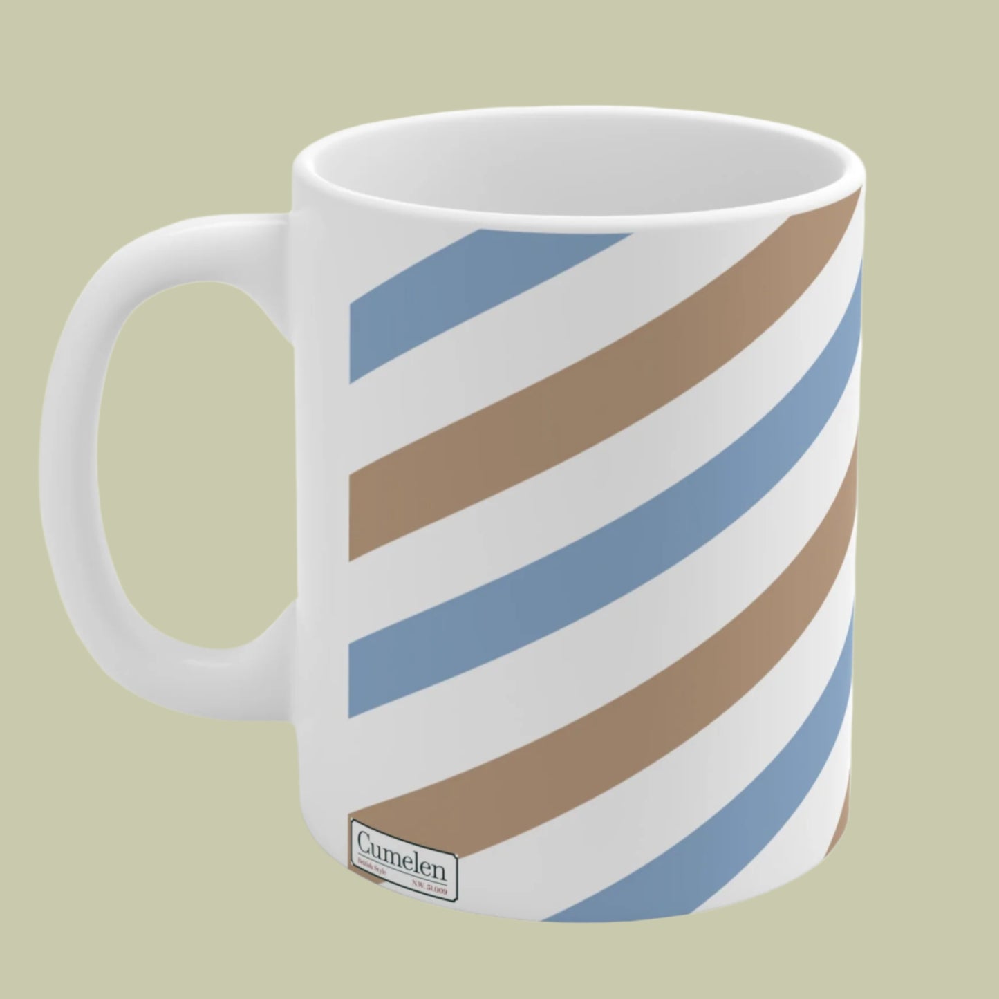 Mug Diagonal Stripes Sand Brown White Light Blue Modern Classic Elegance Feel Good Share Gift 11oz 15oz