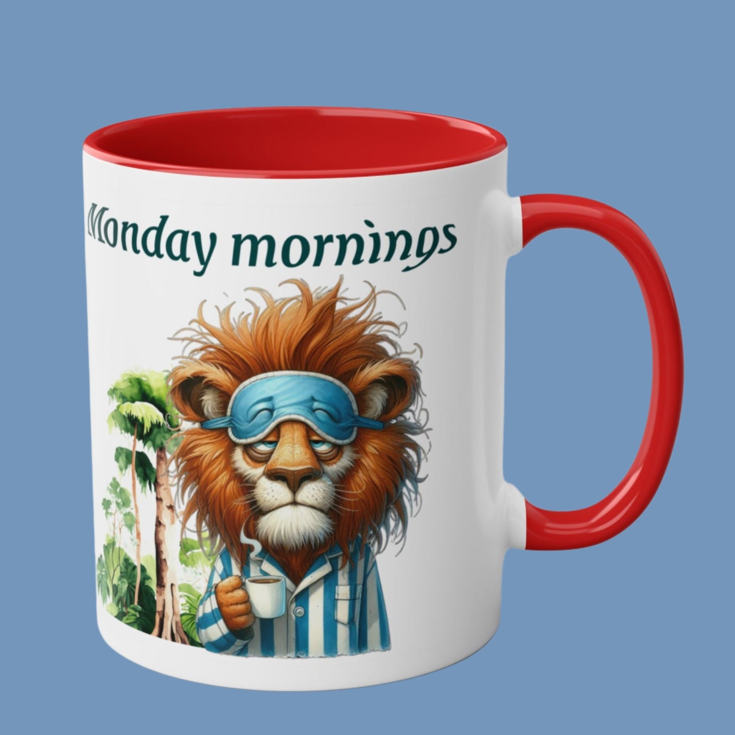 Funny Animals. Lion and Coffee. Two-Tone Coffee Ceramic Mug 11oz