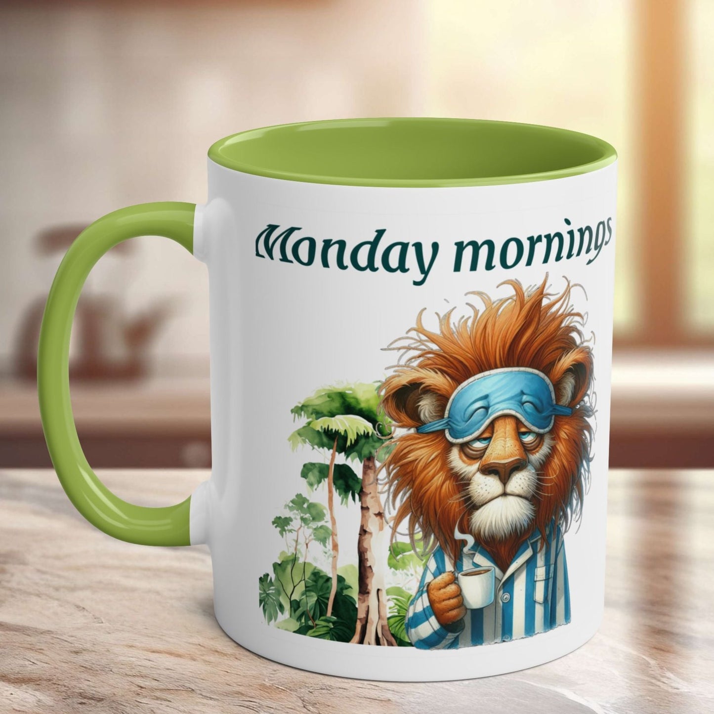 Funny Animals. Lion and Coffee. Two-Tone Coffee Ceramic Mug 11oz