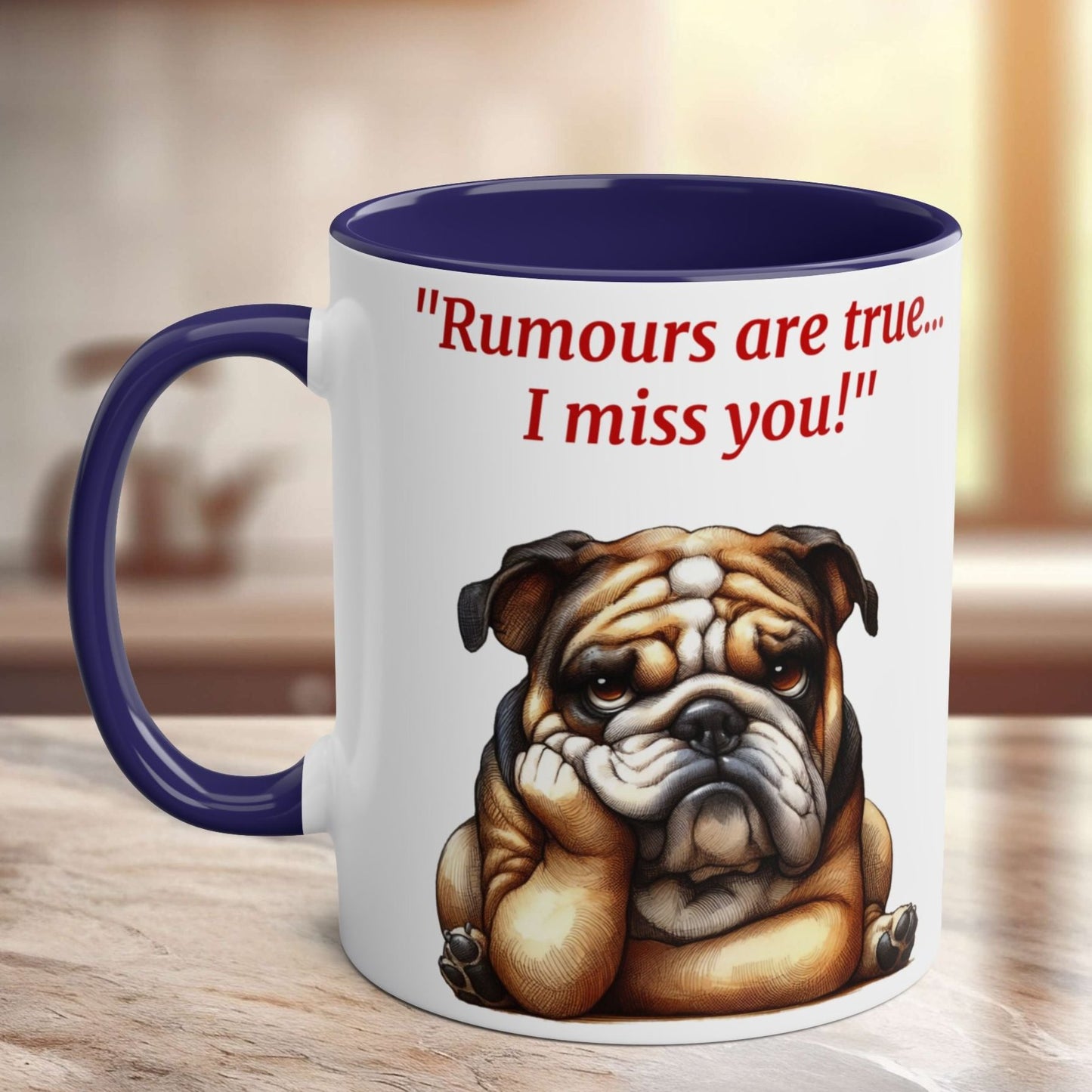 Funny and cute dog "I miss you" Red and White Two-Tone Coffee Mug 11oz