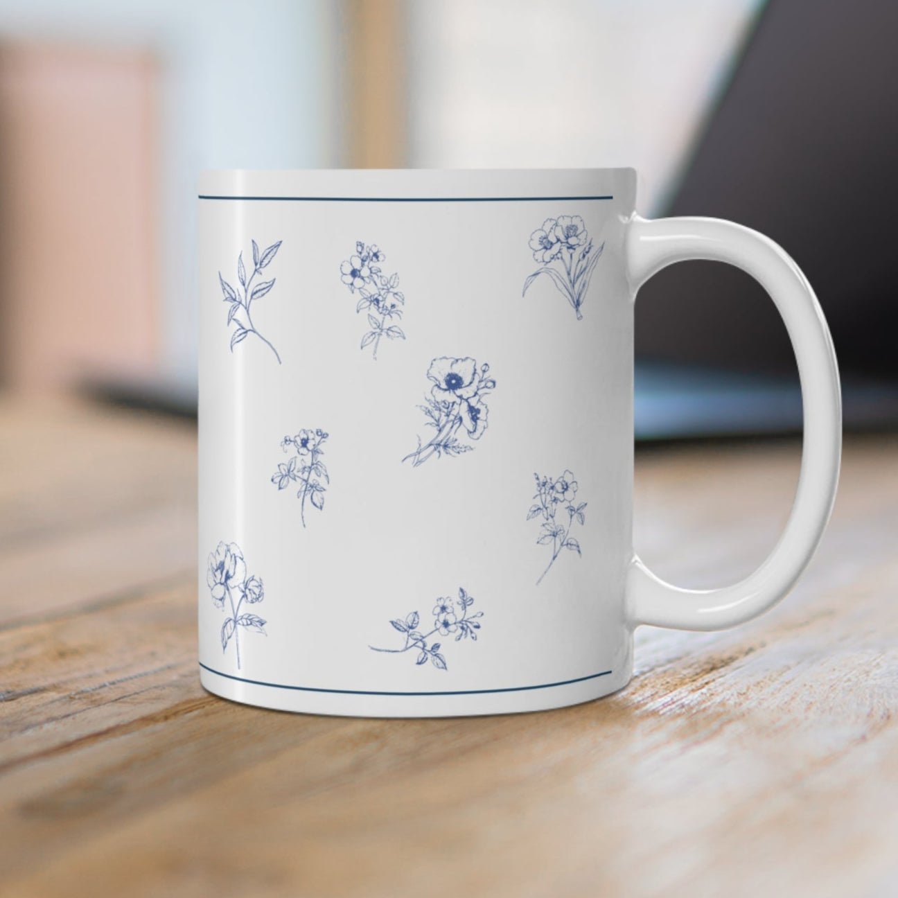 Ceramic Mug Blue and White Flowers 11oz 15oz Gift Share Special Moments