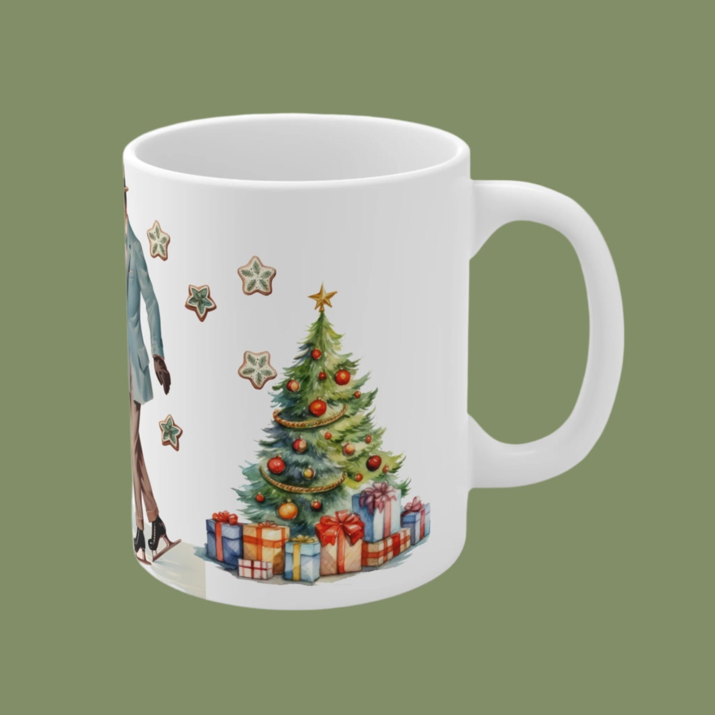 Christmas. Ceramic Mug - Vintage design, Couple Skating - 11oz/15oz