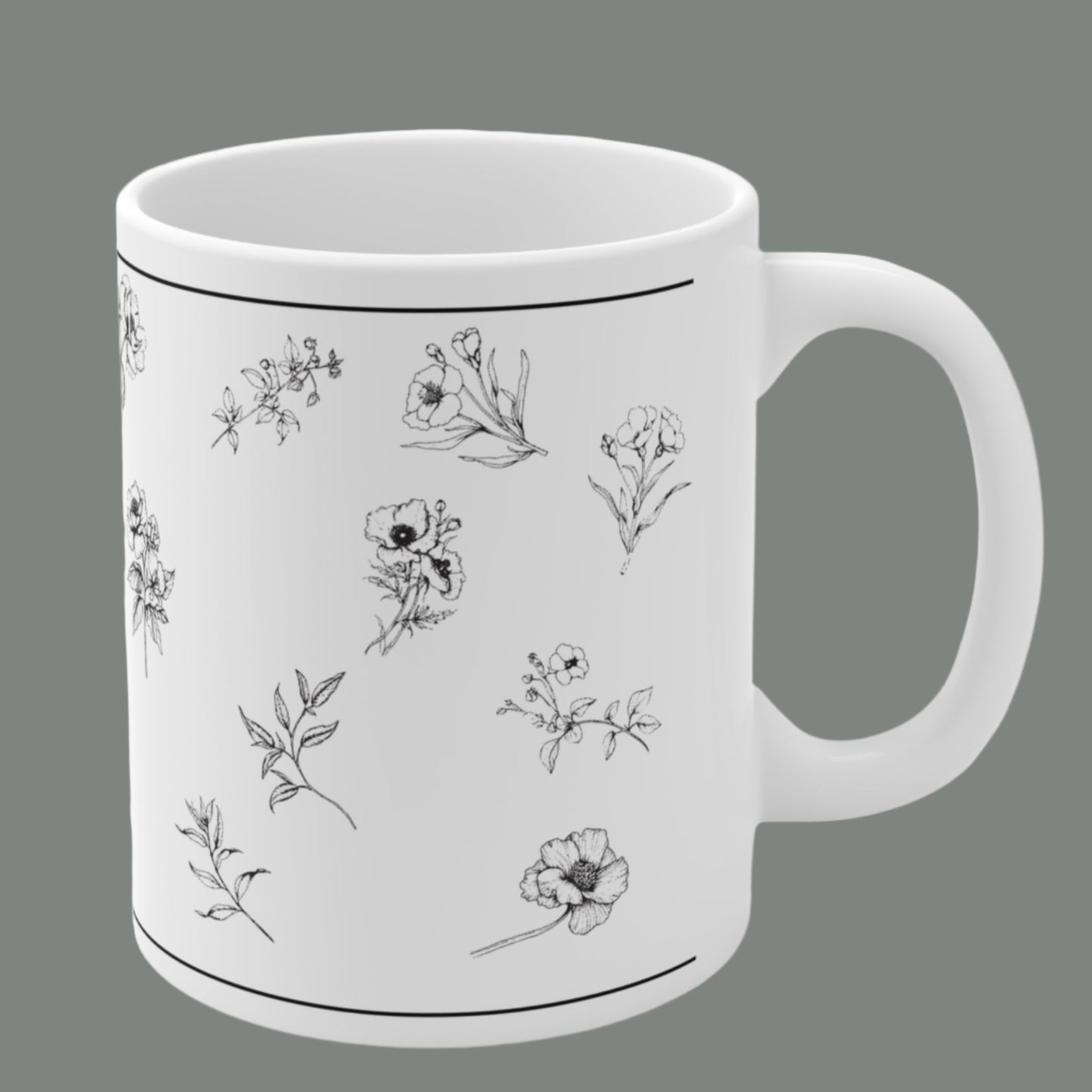 Ceramic Mugs, 11oz, 15oz Black and White Flowers. Gift for special moments