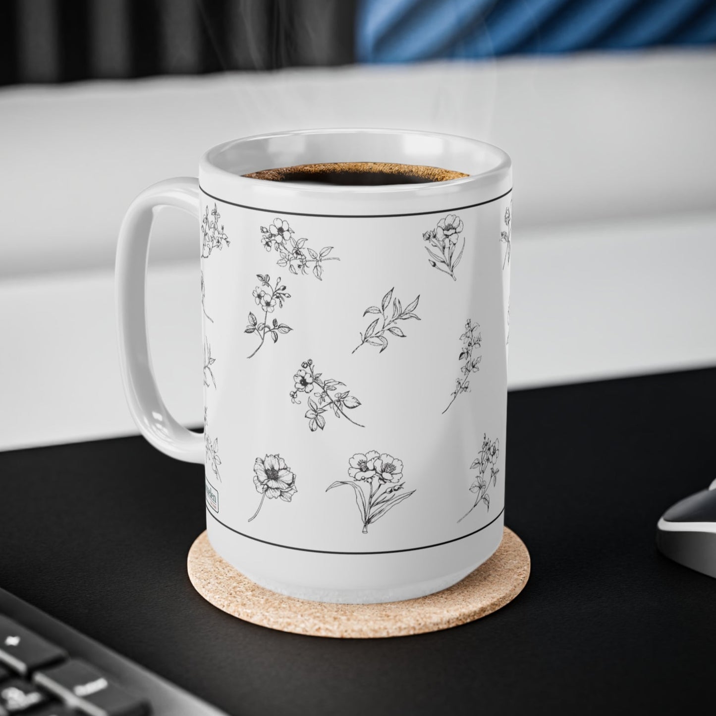 Ceramic Mugs, 11oz, 15oz Black and White Flowers. Gift for special moments
