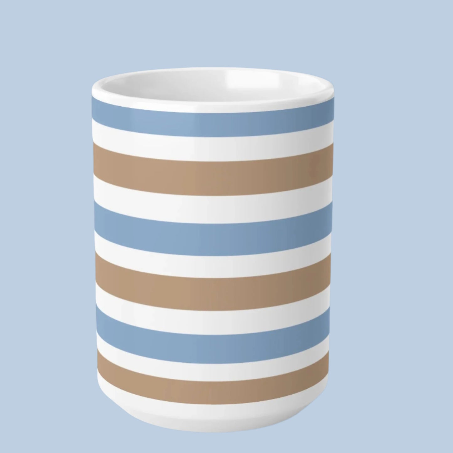 Coffee Mug, Modern Classic Elegance Feel Good Gift, White/Sand Brown/Light Blue Stripes, 11oz/15oz