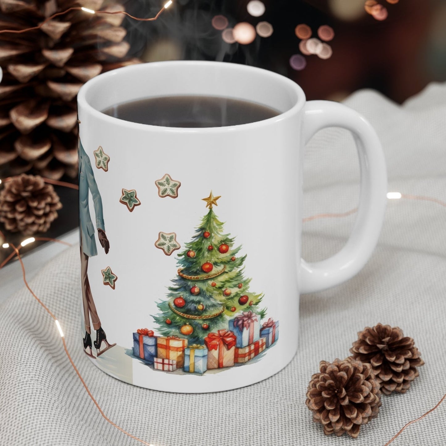 Christmas. Ceramic Mug - Vintage design, Couple Skating - 11oz/15oz