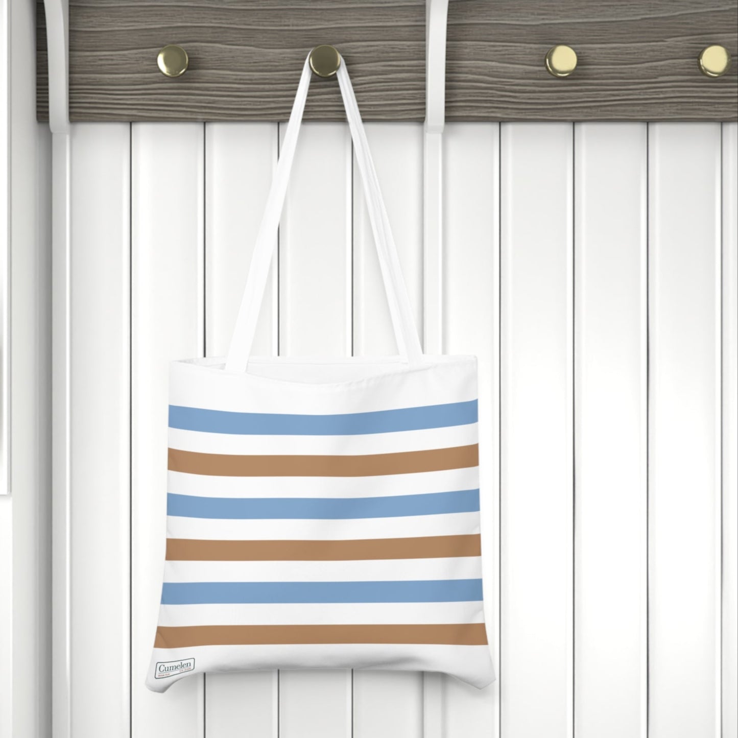 Tote Bag White/Sand Brown/Light Blue. AOP