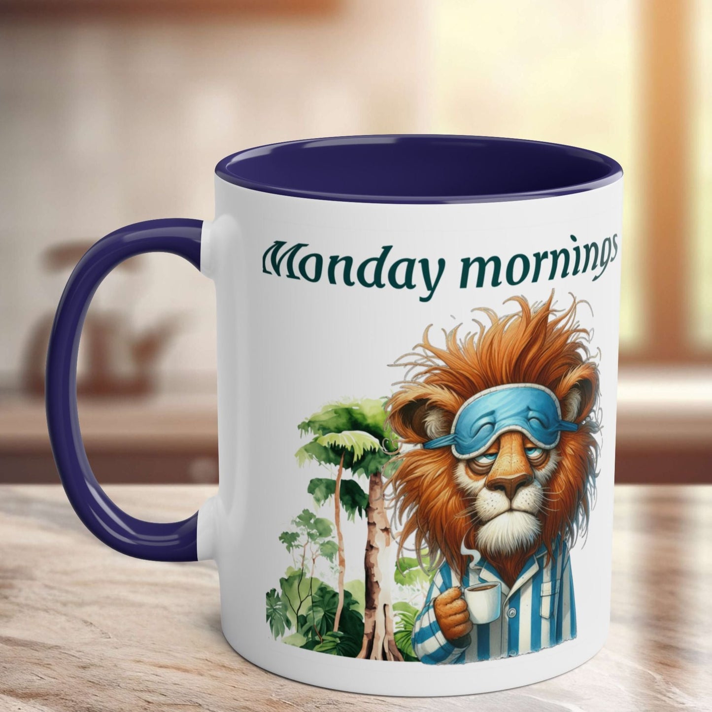 Funny Animals. Lion and Coffee. Two-Tone Coffee Ceramic Mug 11oz