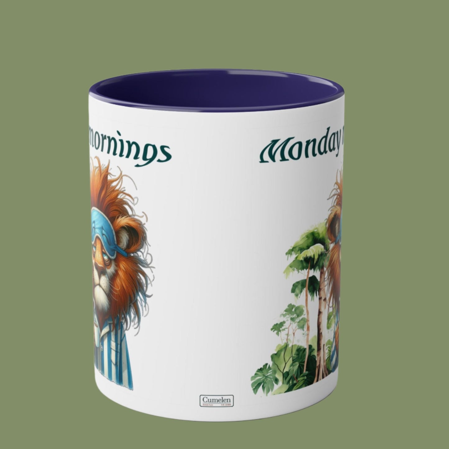 Funny Animals. Lion and Coffee. Two-Tone Coffee Ceramic Mug 11oz