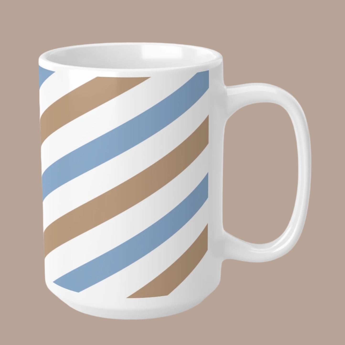 Mug Diagonal Stripes Sand Brown White Light Blue Modern Classic Elegance Feel Good Share Gift 11oz 15oz