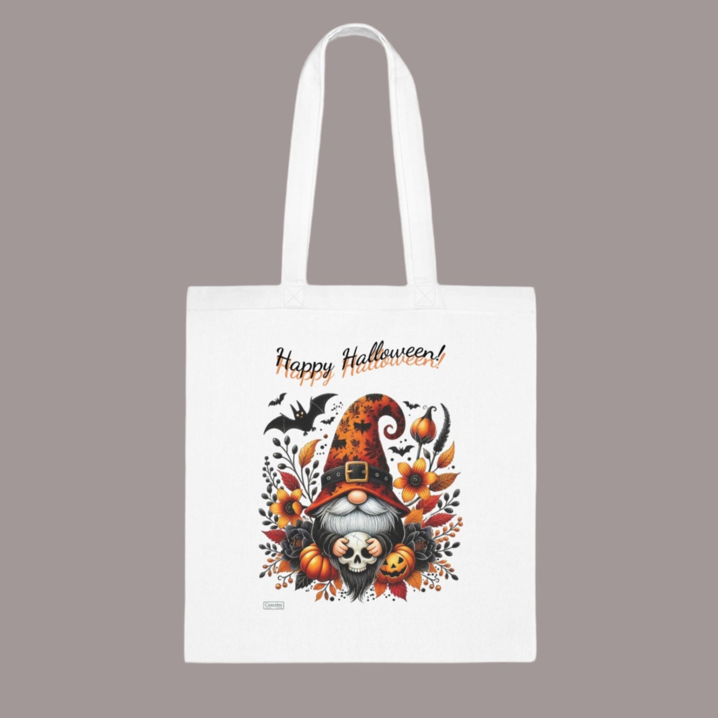 Happy Halloween Gnome White Cotton Tote bag