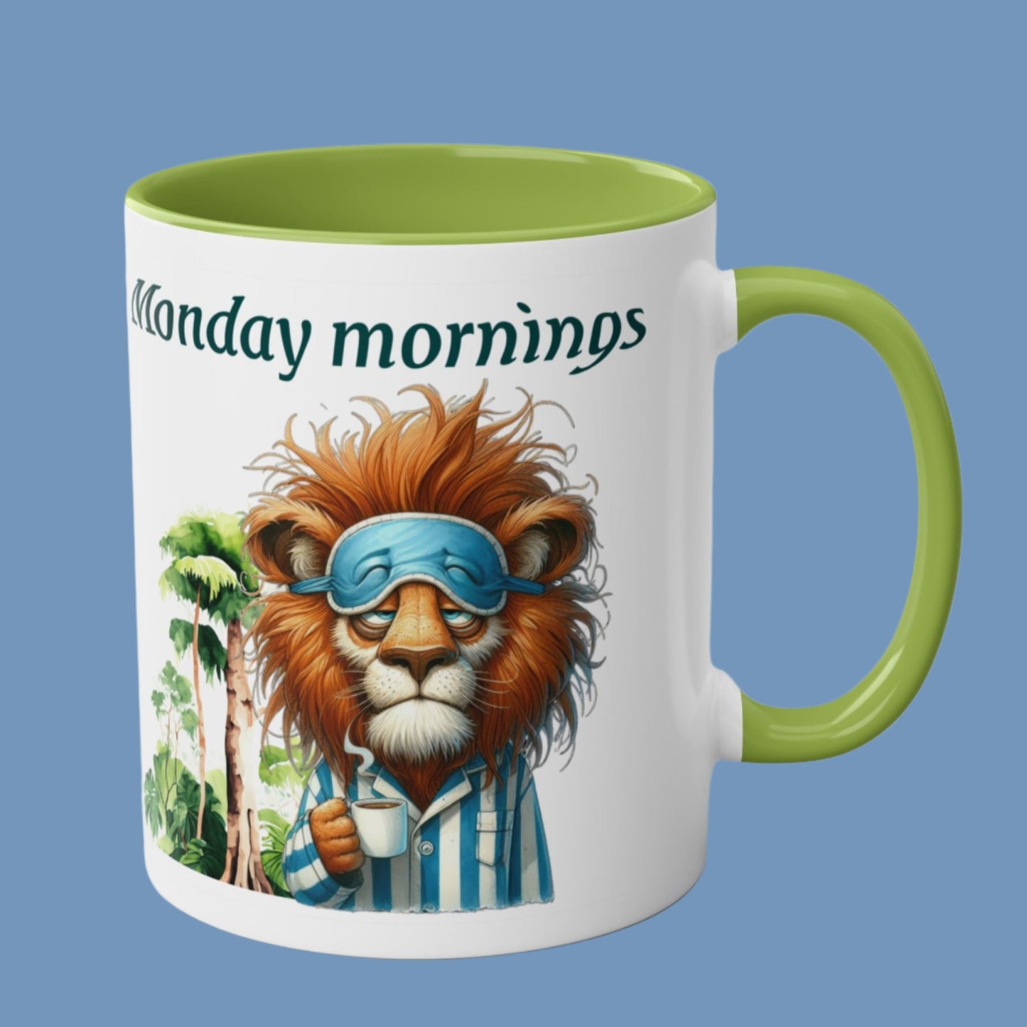 Funny Animals. Lion and Coffee. Two-Tone Coffee Ceramic Mug 11oz