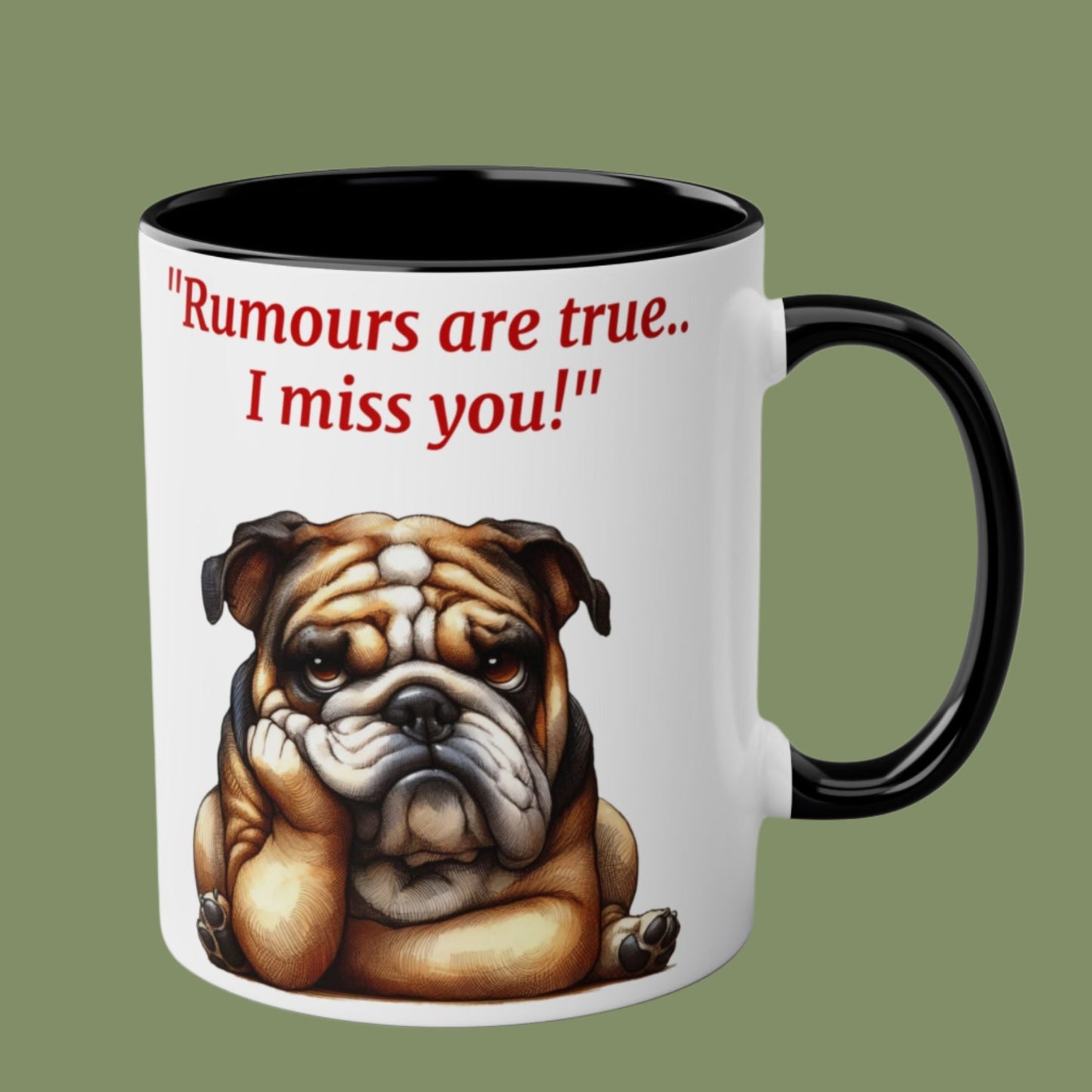 Funny and cute dog "I miss you" Red and White Two-Tone Coffee Mug 11oz