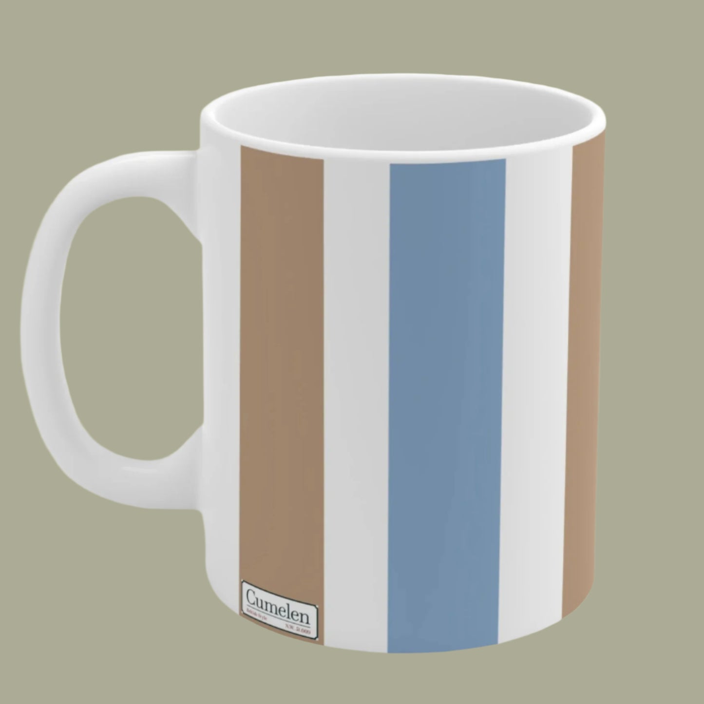 Mug Vertical Stripes White Sand Brown Light Blue Classic Modern Elegance Feel Good Gift 11oz 15oz