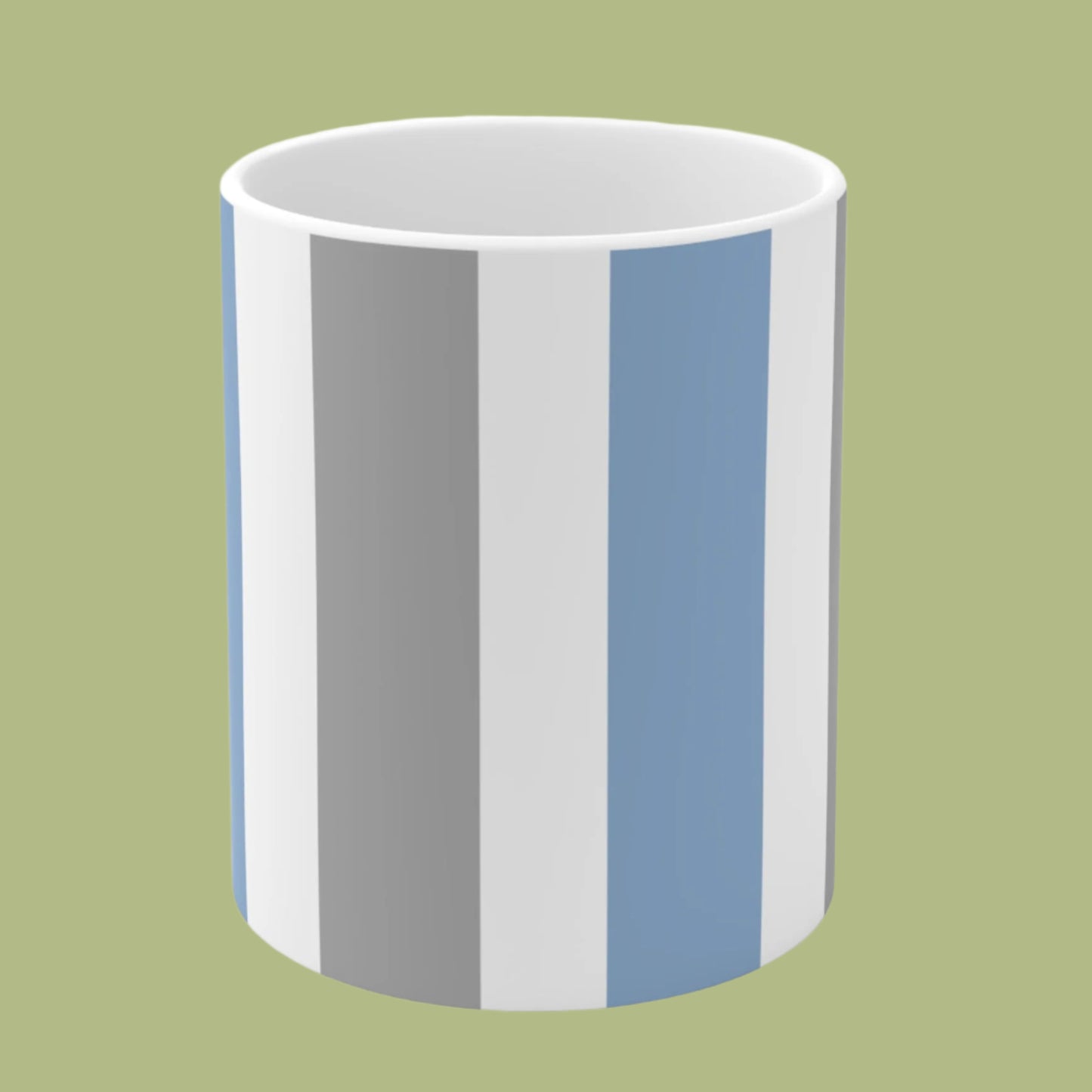 Mug-Ceramic - White, Grey, and Light Blue Vertical Stripes Modern Elegance Gift
