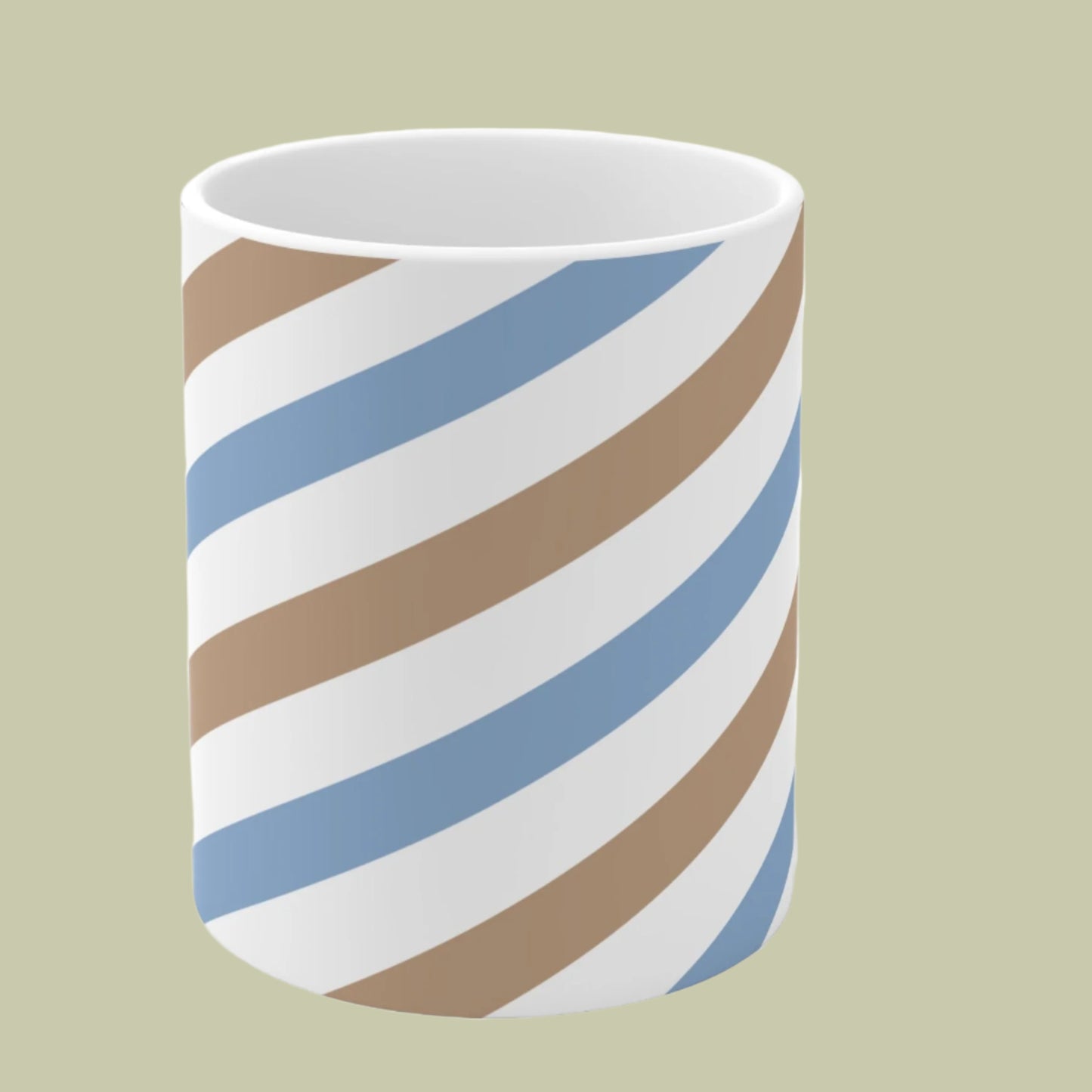 Mug Diagonal Stripes Sand Brown White Light Blue Modern Classic Elegance Feel Good Share Gift 11oz 15oz