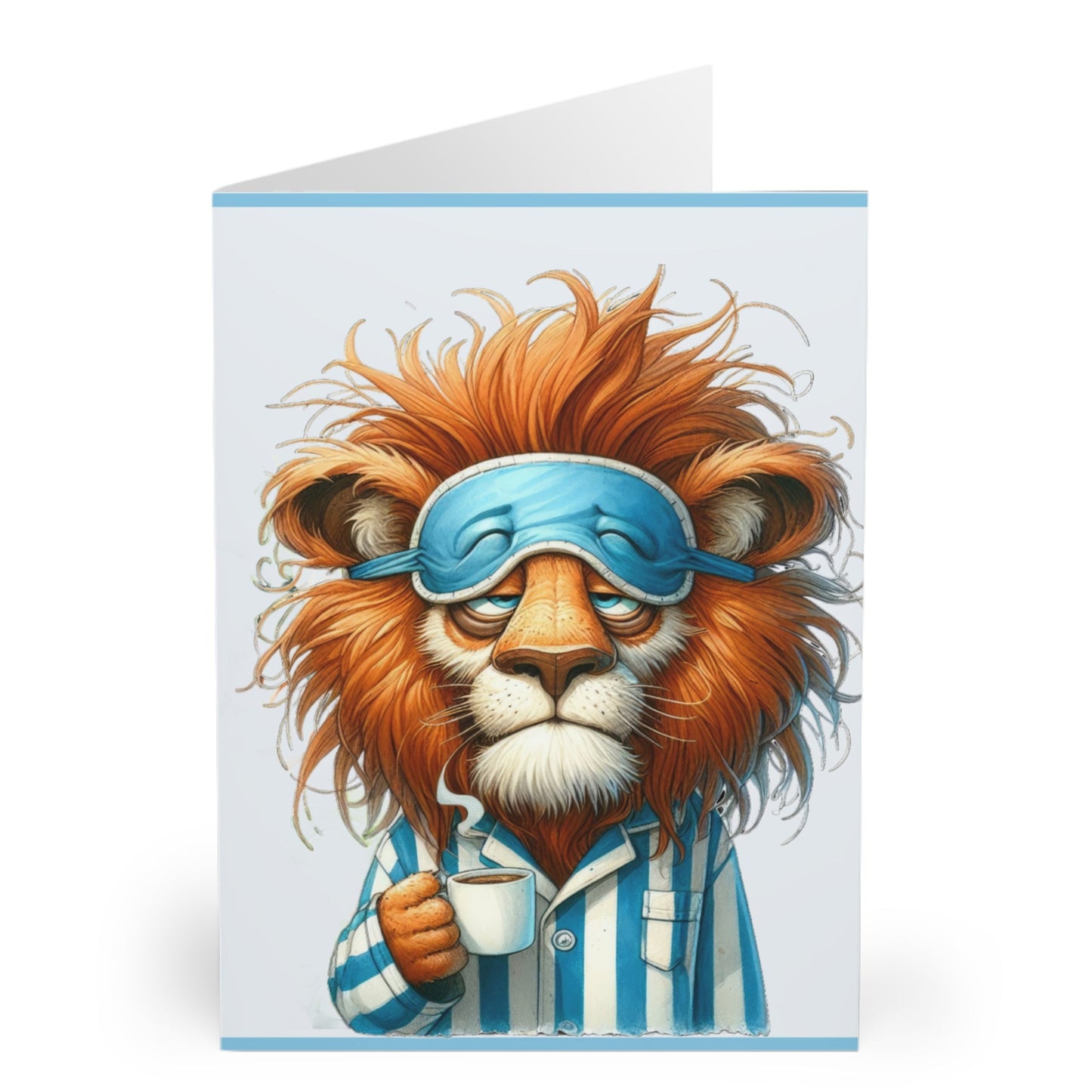 Greeting Cards Pack - Funny Sleepy Lion with Coffee - 5 Pack