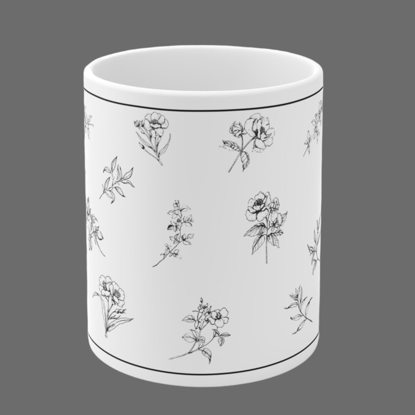 Ceramic Mugs, 11oz, 15oz Black and White Flowers. Gift for special moments
