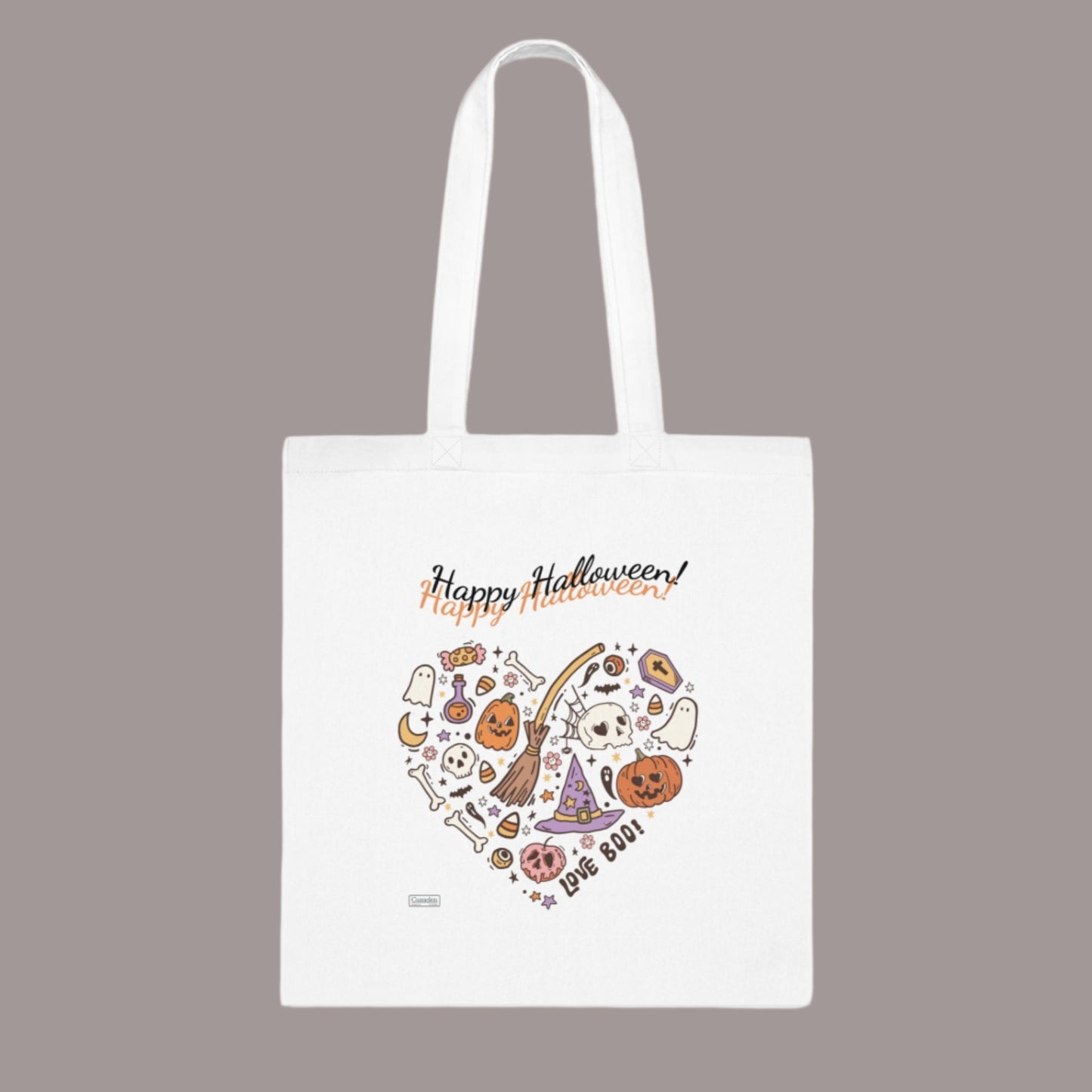 Happy Halloween Heart White Cotton Tote bag