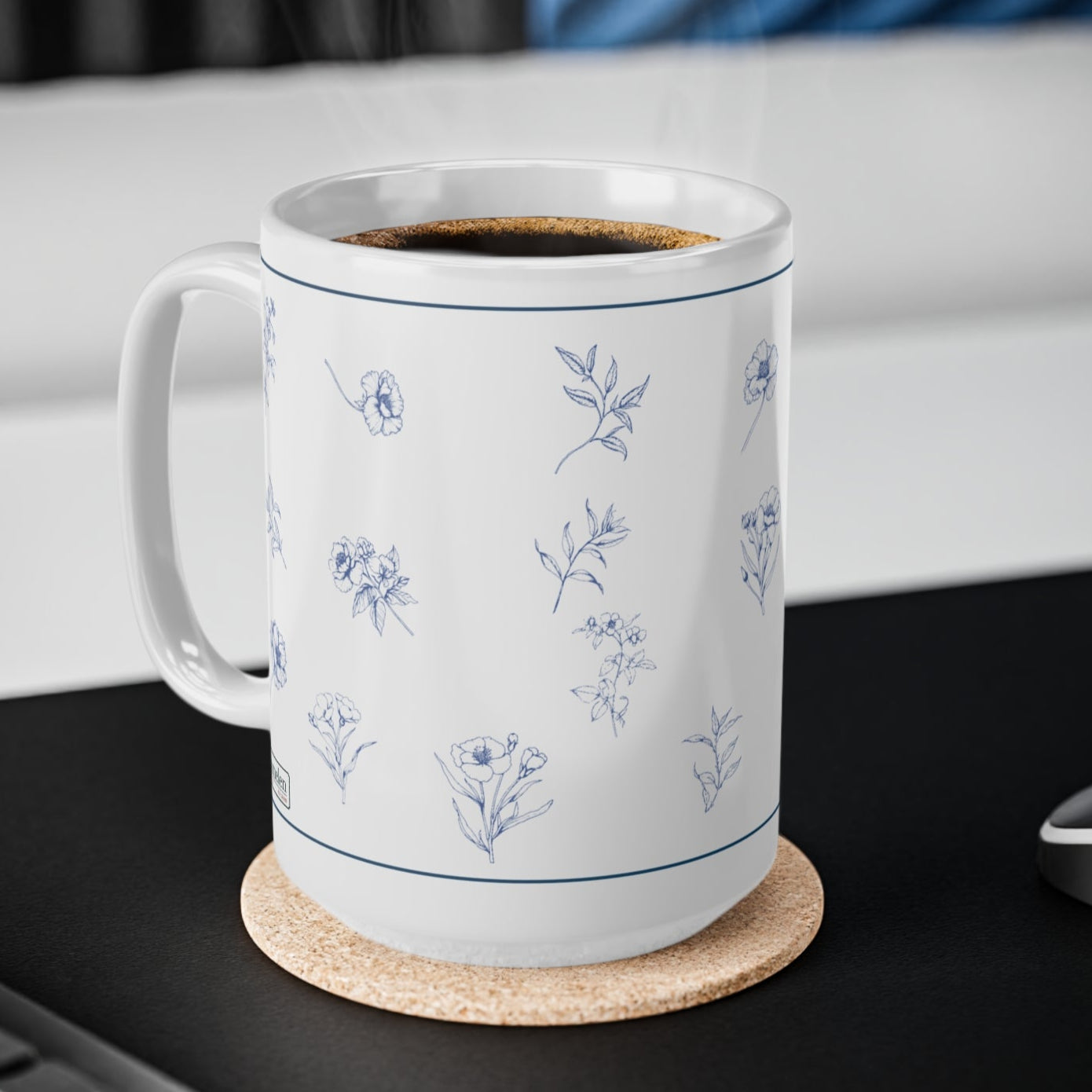Ceramic Mug Blue and White Flowers 11oz 15oz Gift Share Special Moments