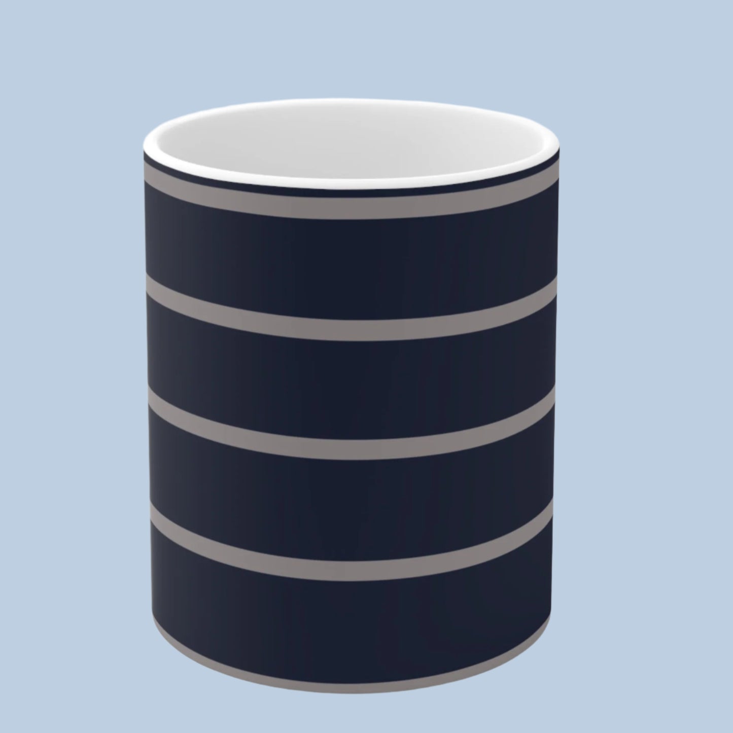 Ceramic Mug Blue Grey Stripes Elegant Minimalistic 11oz