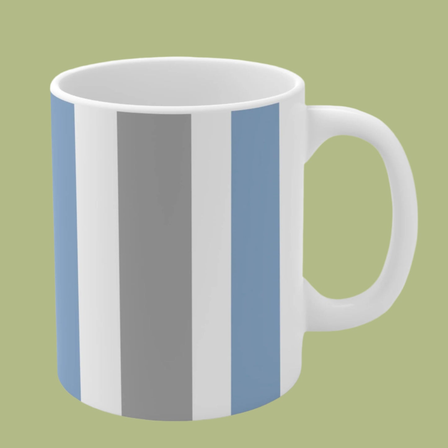 Mug-Ceramic - White, Grey, and Light Blue Vertical Stripes Modern Elegance Gift